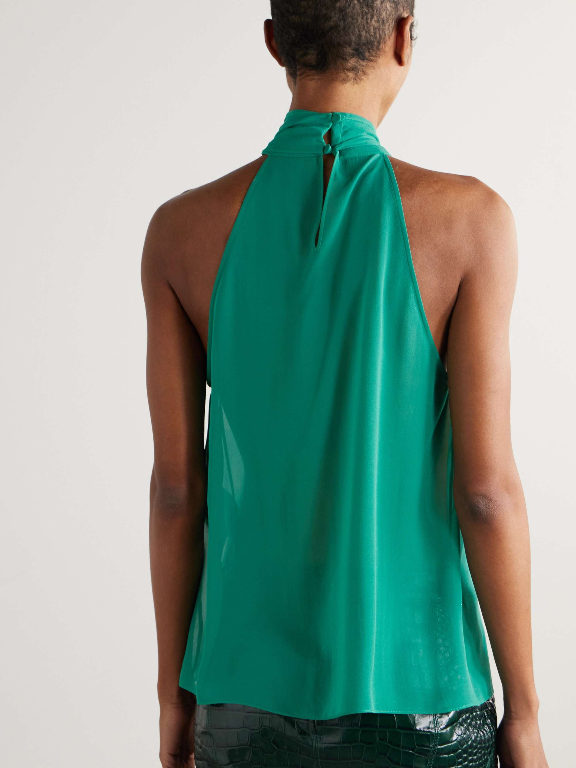 Pussy-bow silk crepe de chine top view
