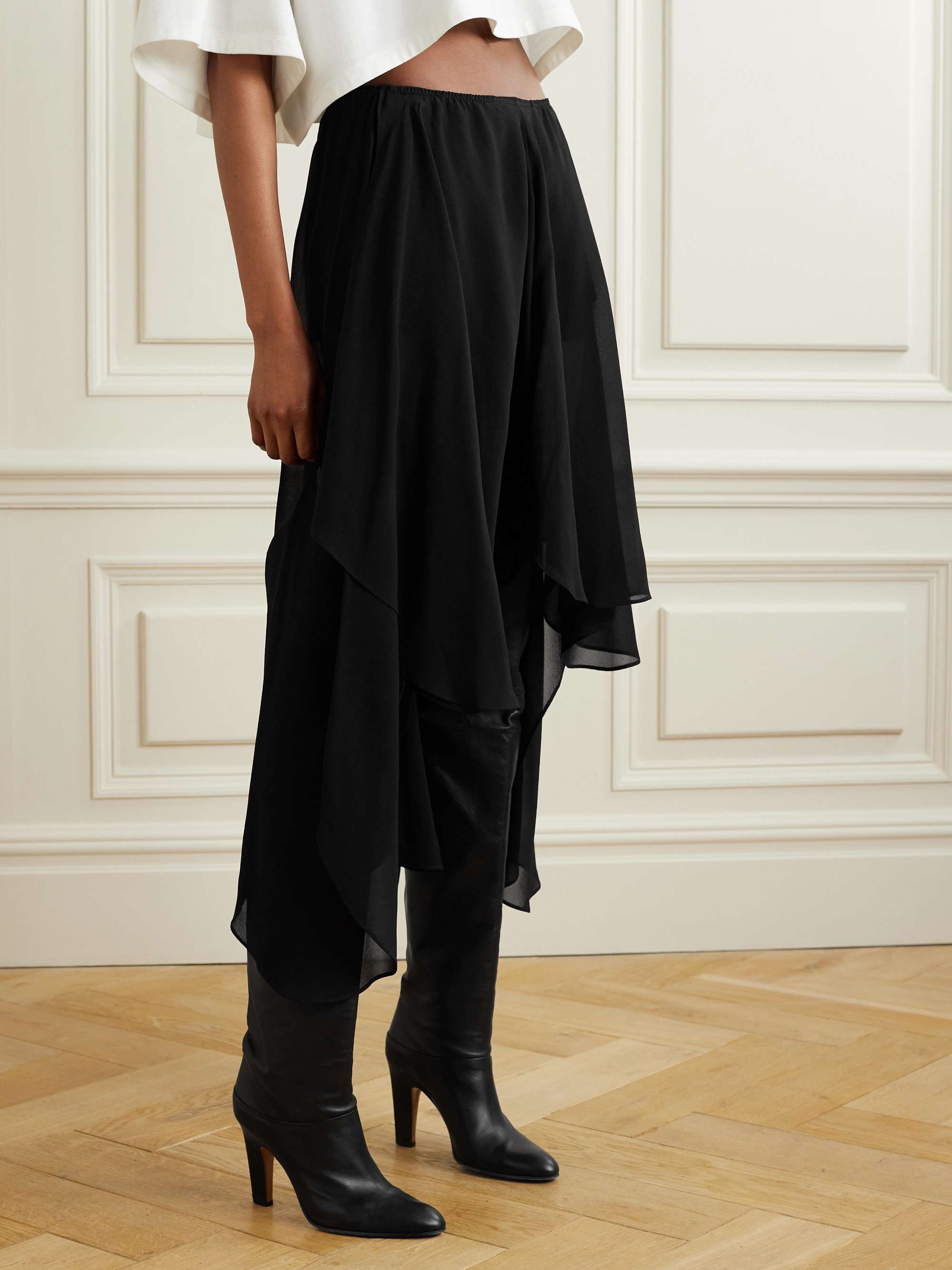 Asymmetric layered pleated silk-georgette midi skirt view