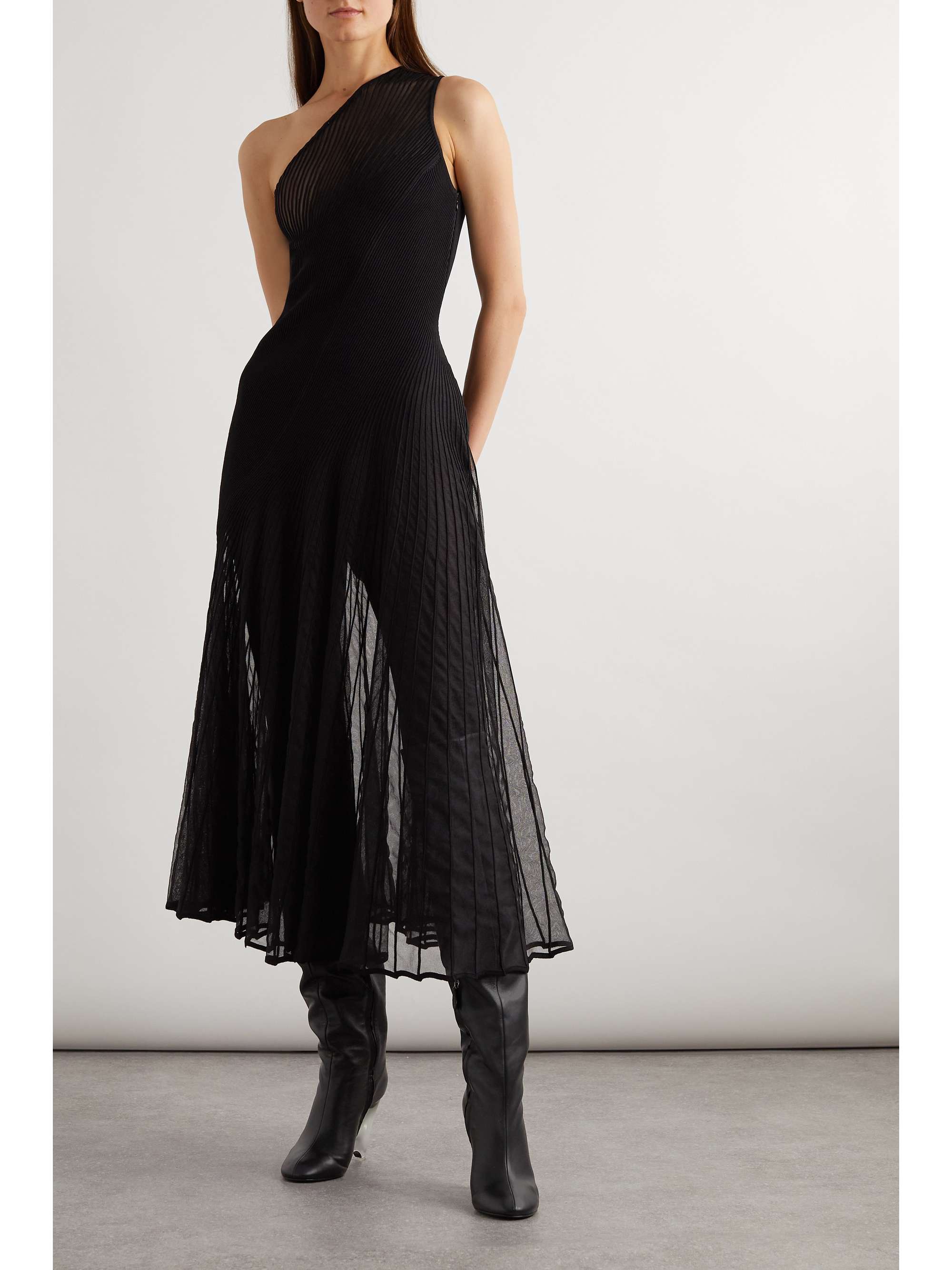 Archetypes asymmetric one-shoulder ribbed-knit midi dress view