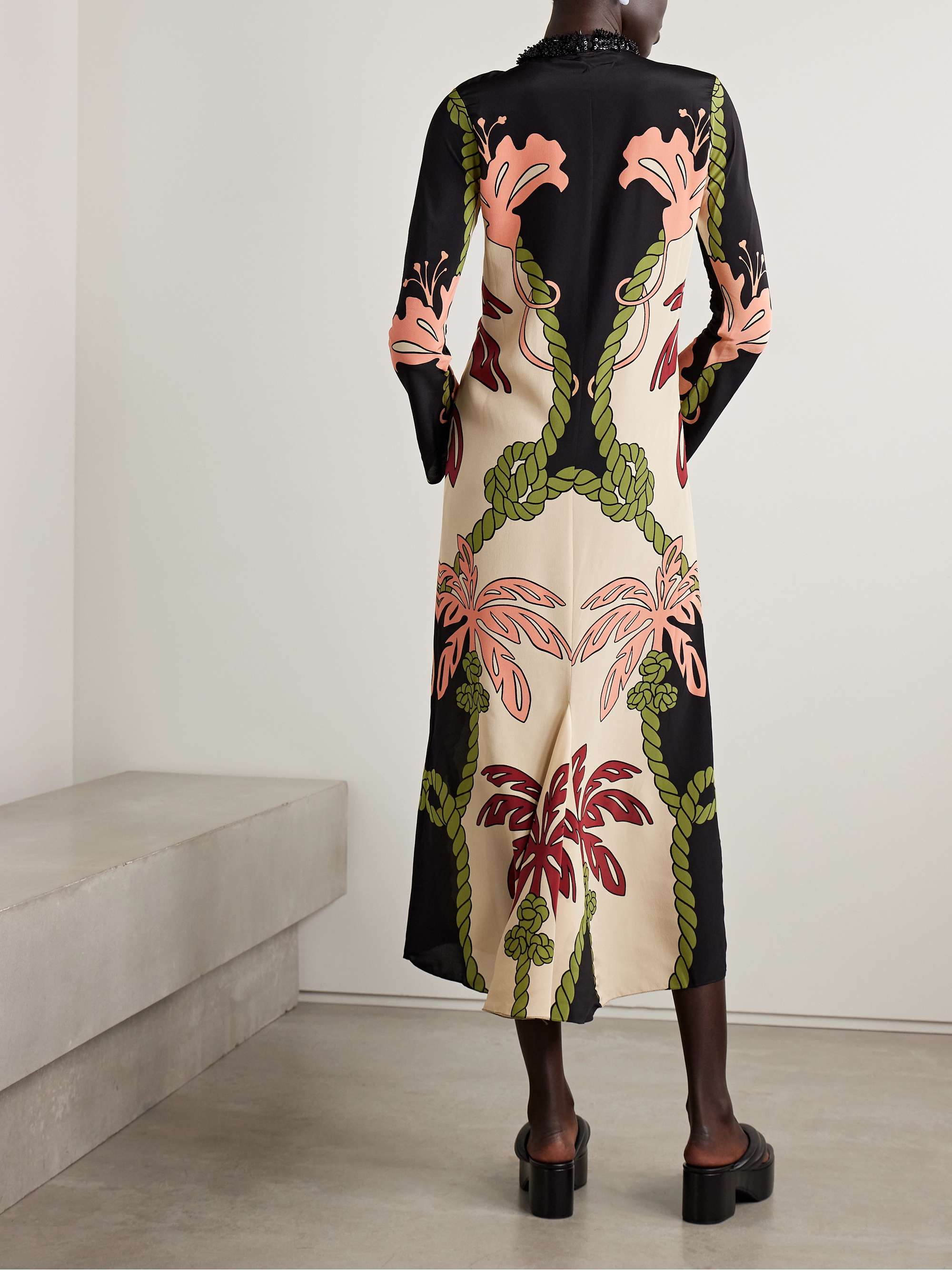 Queen Palm belted printed silk crepe de chine midi dress view