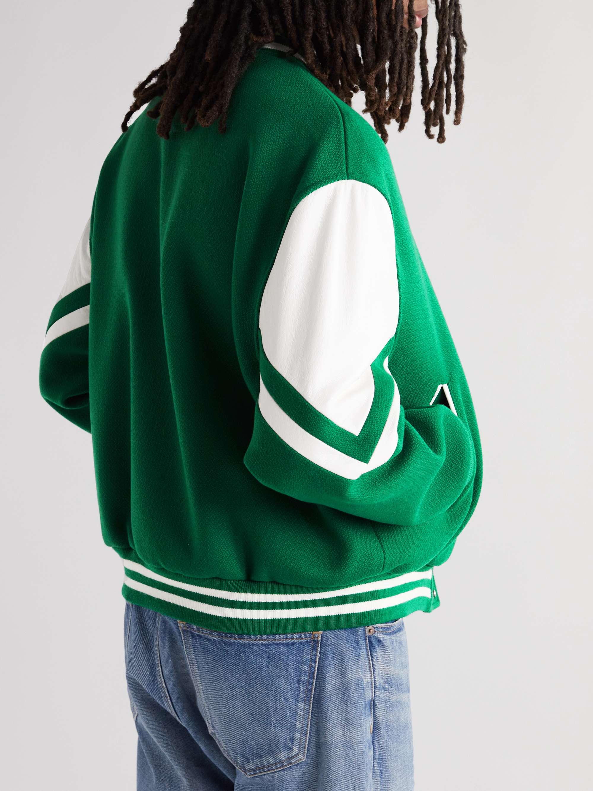 Teddy Appliquéd Virgin Wool-Blend and Leather Varsity Jacket view