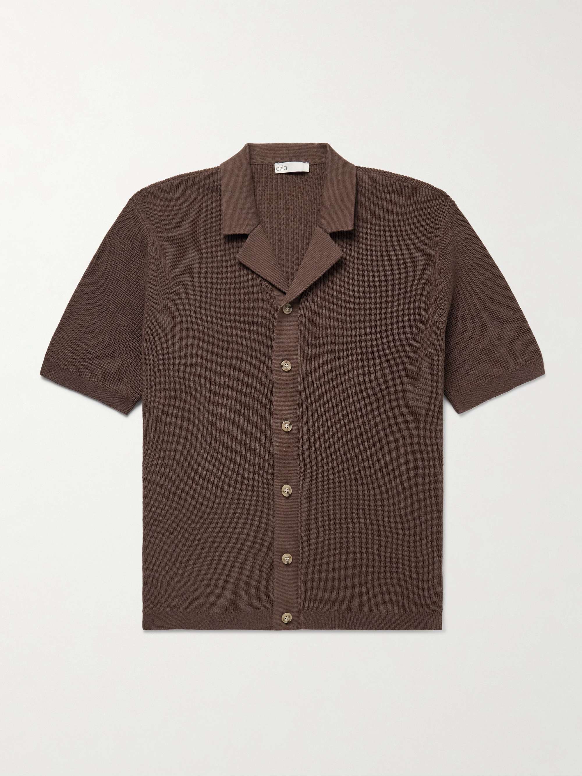 Camp-Collar Ribbed Linen and Cotton-Blend Shirt view
