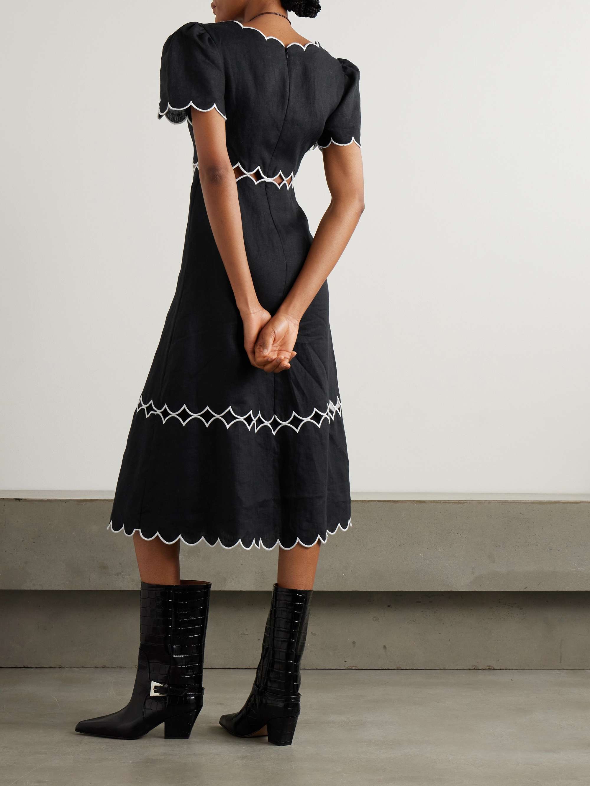 Scalloped cutout linen midi dress view