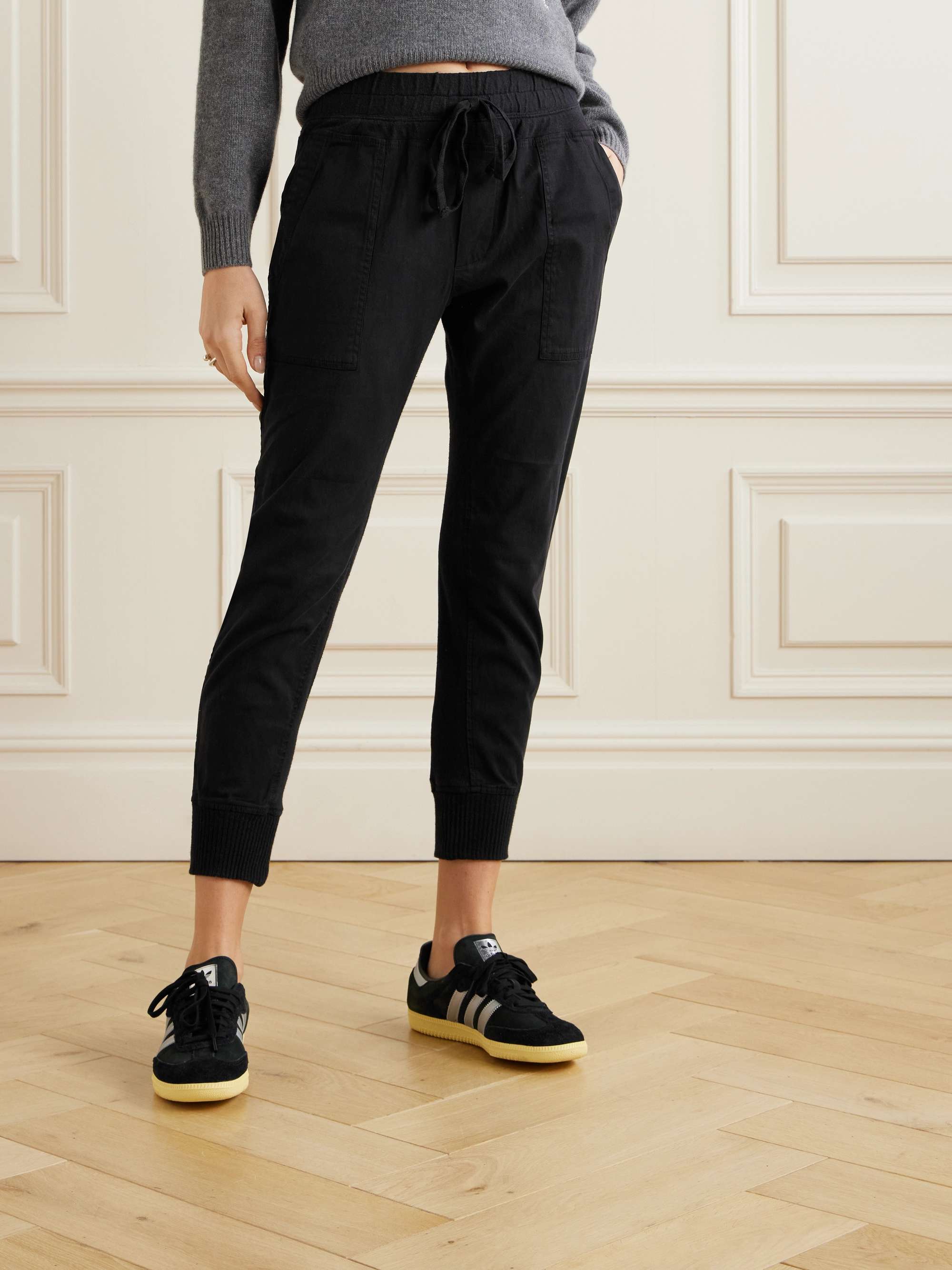 Jersey-trimmed cotton-gabardine track pants view