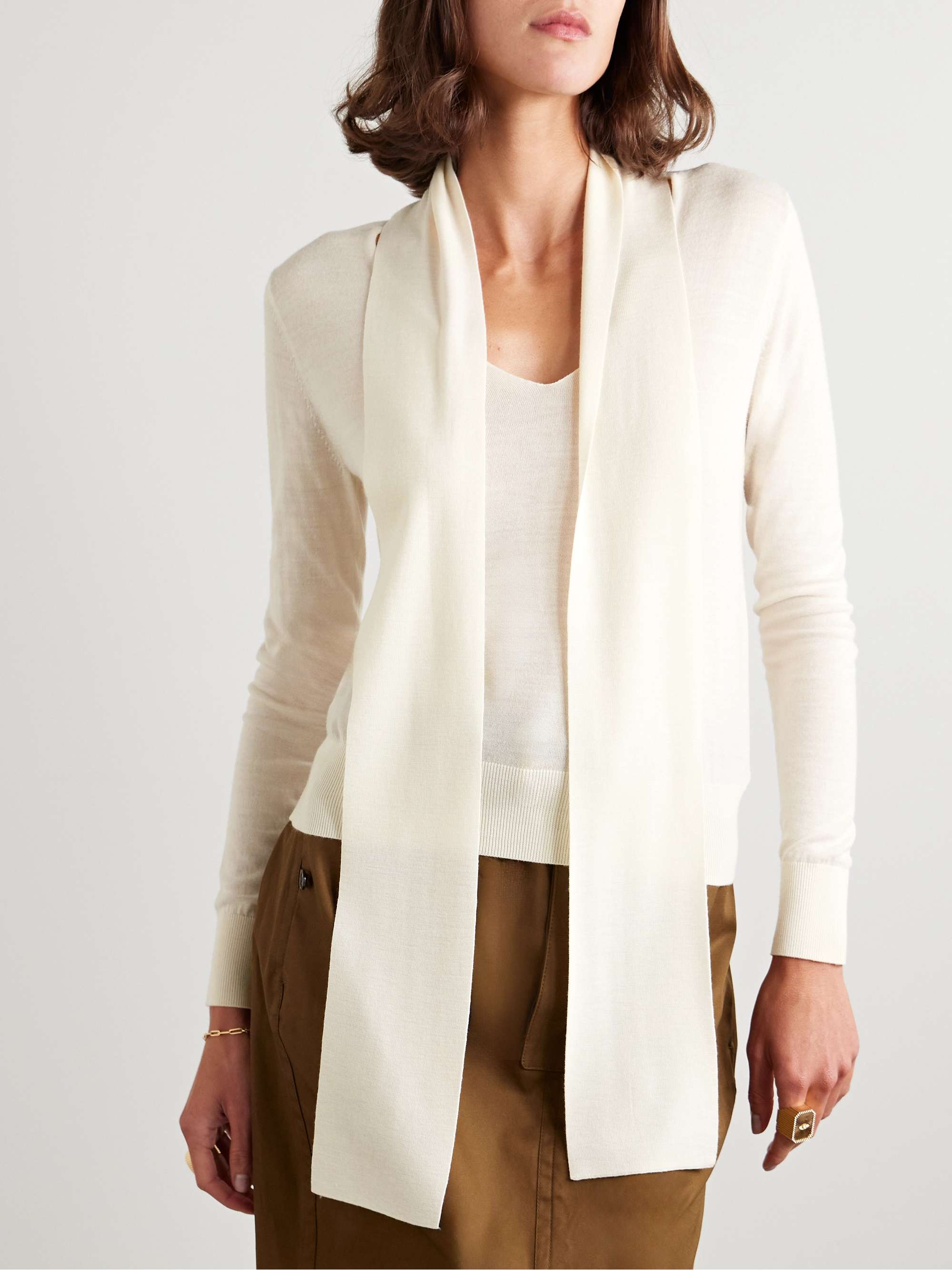 Ayla tie-neck merino wool top view