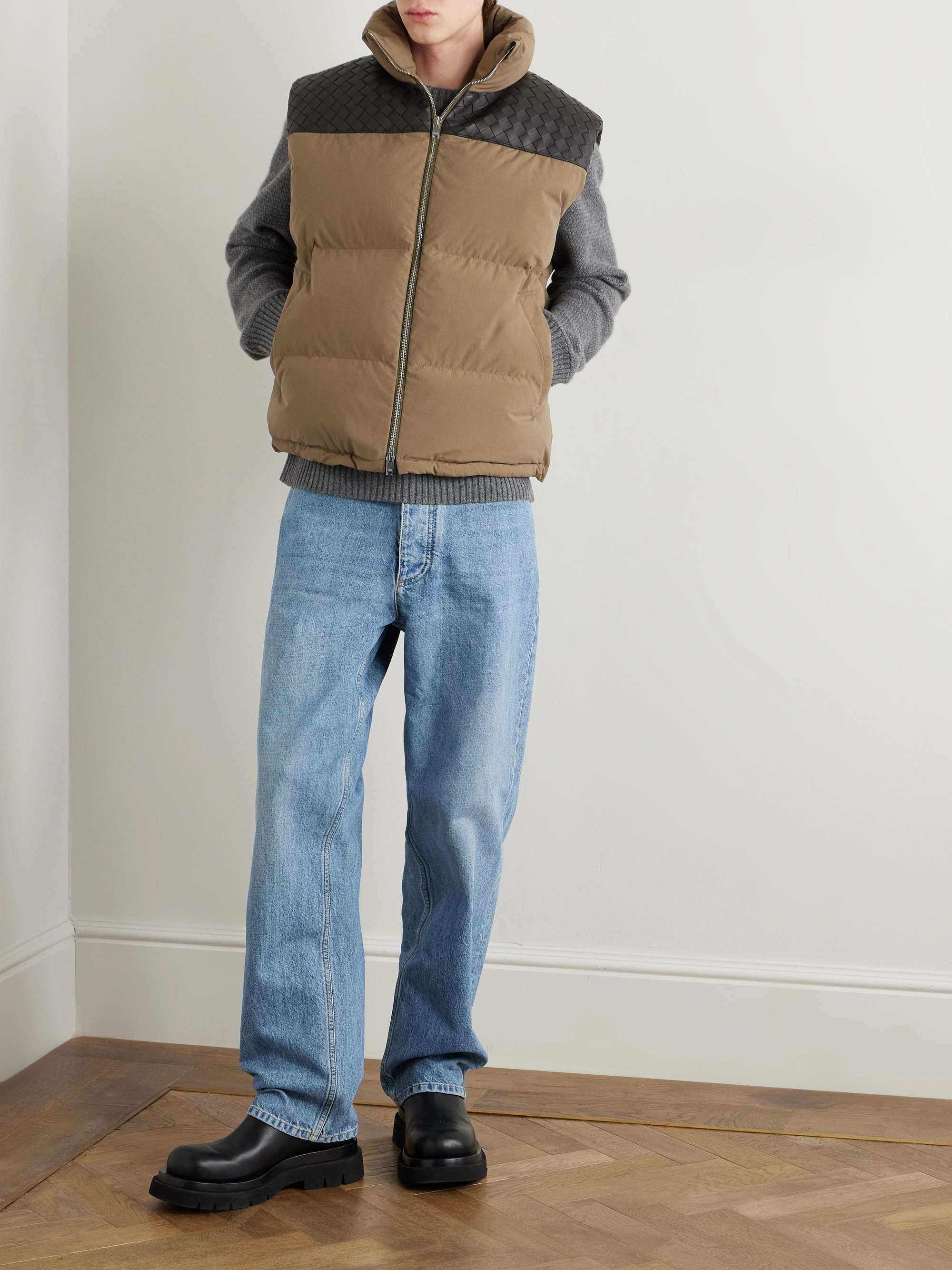 Intrecciato Leather-Panelled Quilted Cotton Down Gilet view