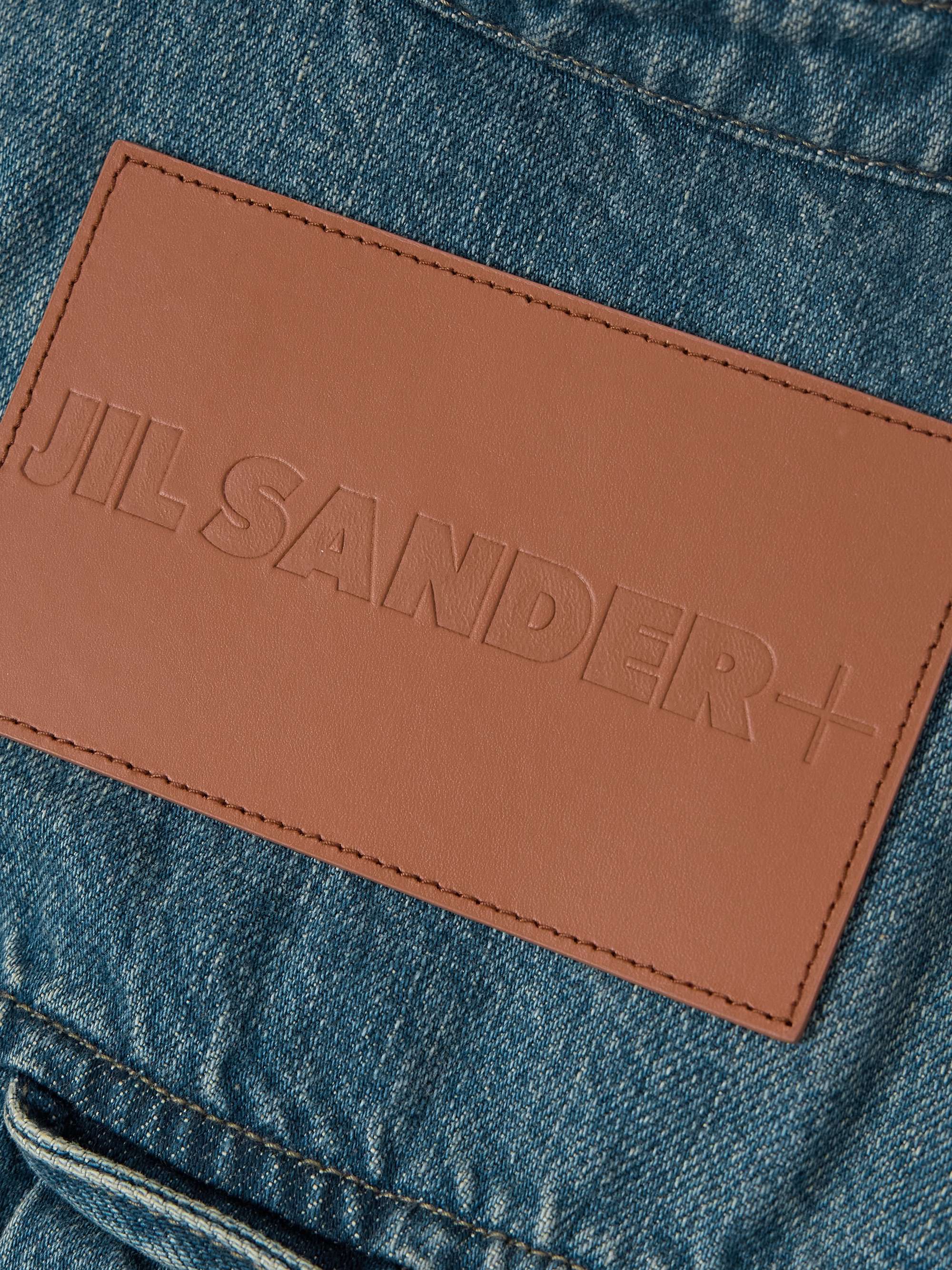 Leather-trimmed paneled denim shirt view