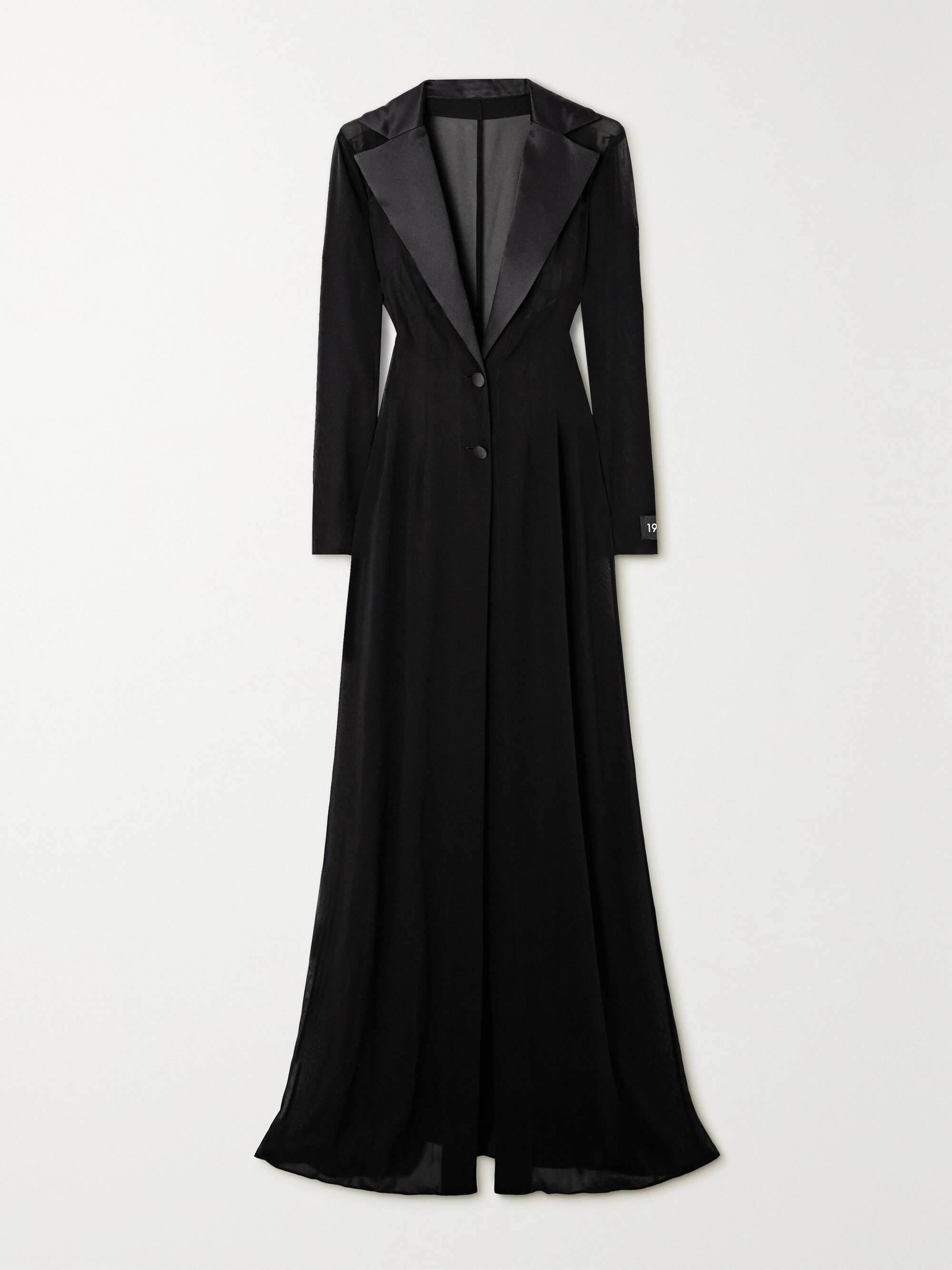 Satin-trimmed silk-blend chiffon coat view