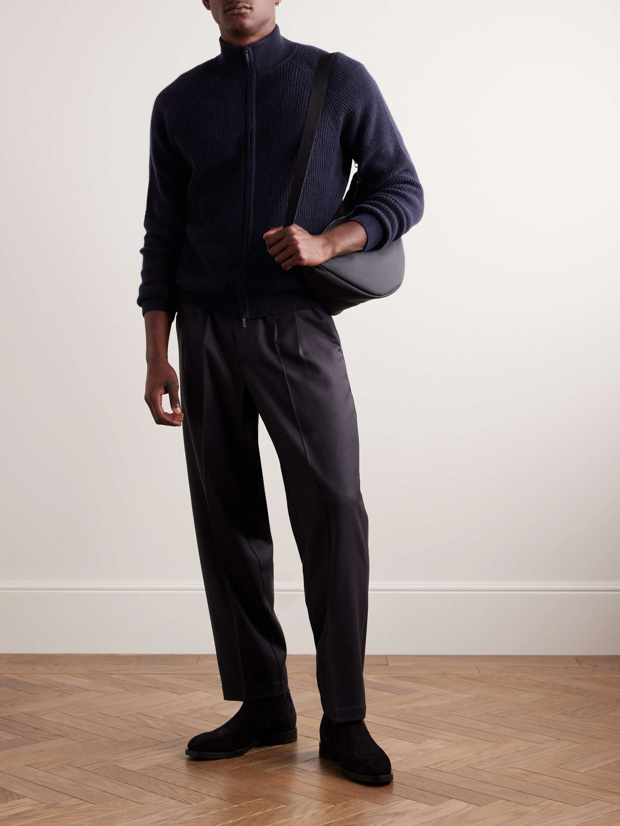 Halle Ribbed Cashmere Zip-Up Cardigan view