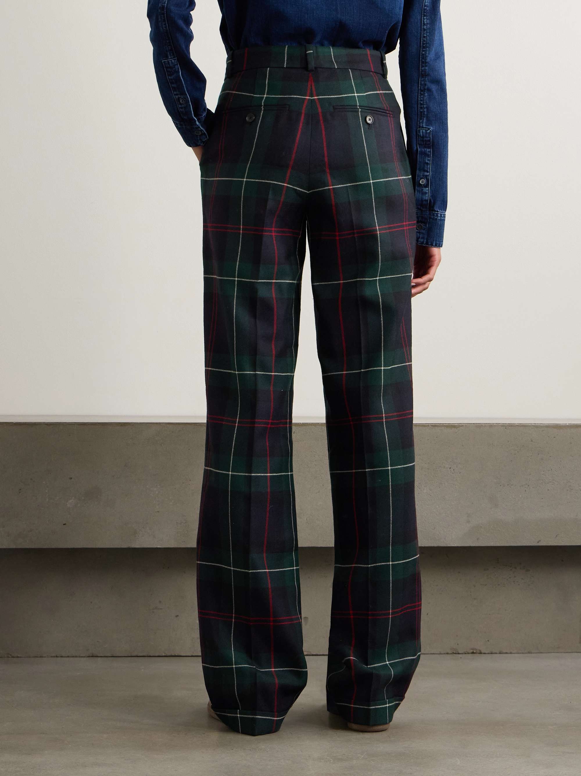 Checked wool-flannel straight-leg pants view