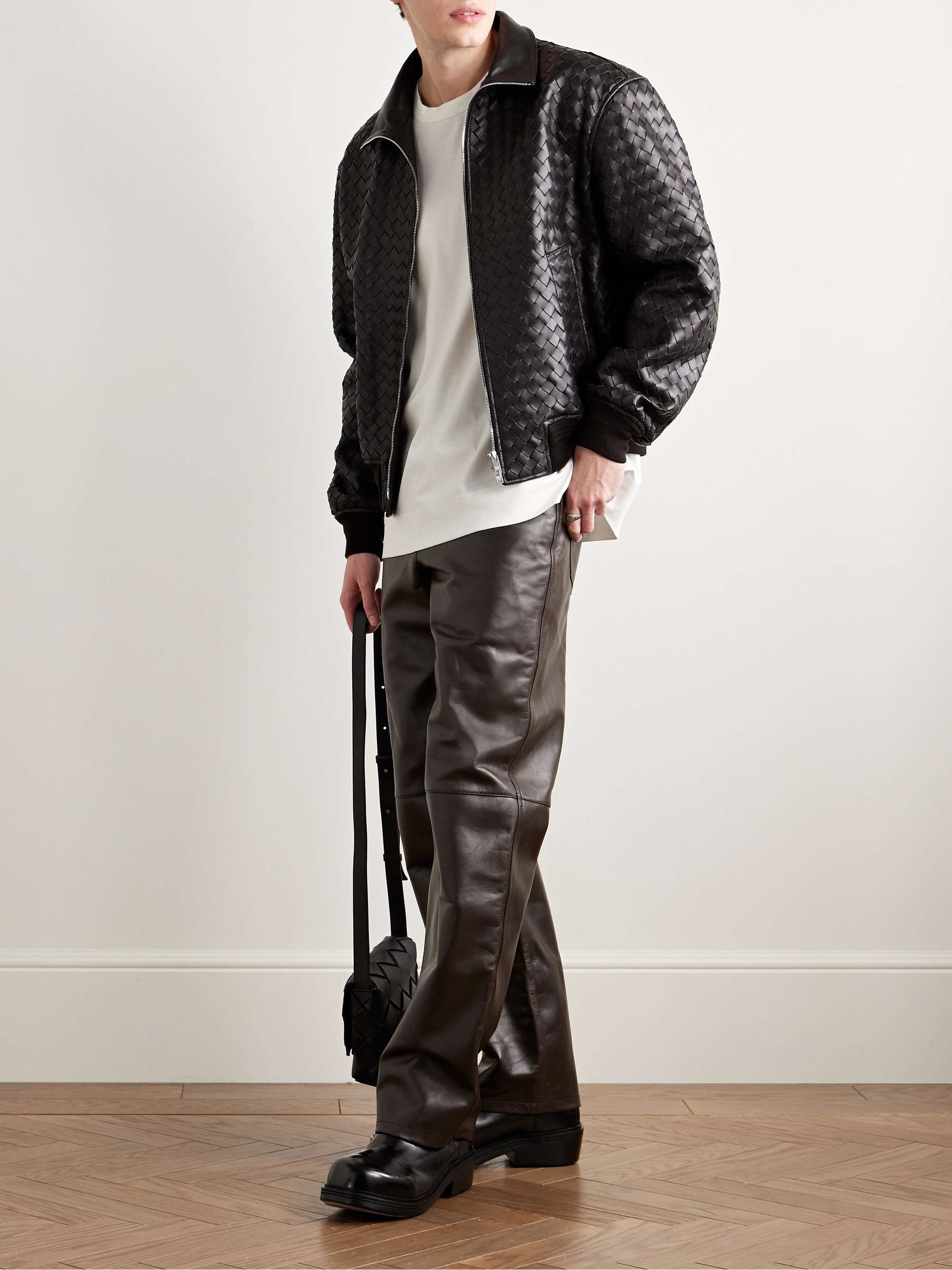 Intrecciato Leather Blouson Jacket view