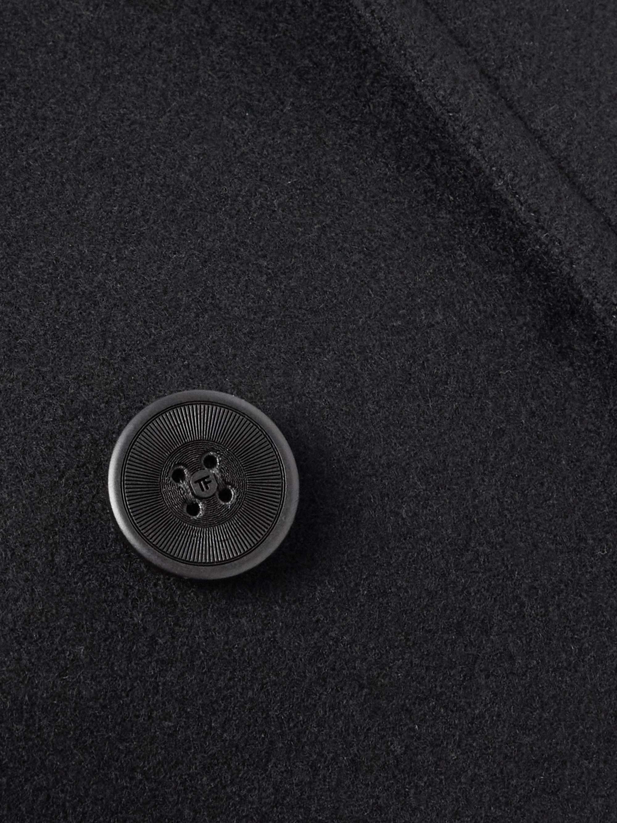 Leather-Trimmed Wool-Blend Peacoat view