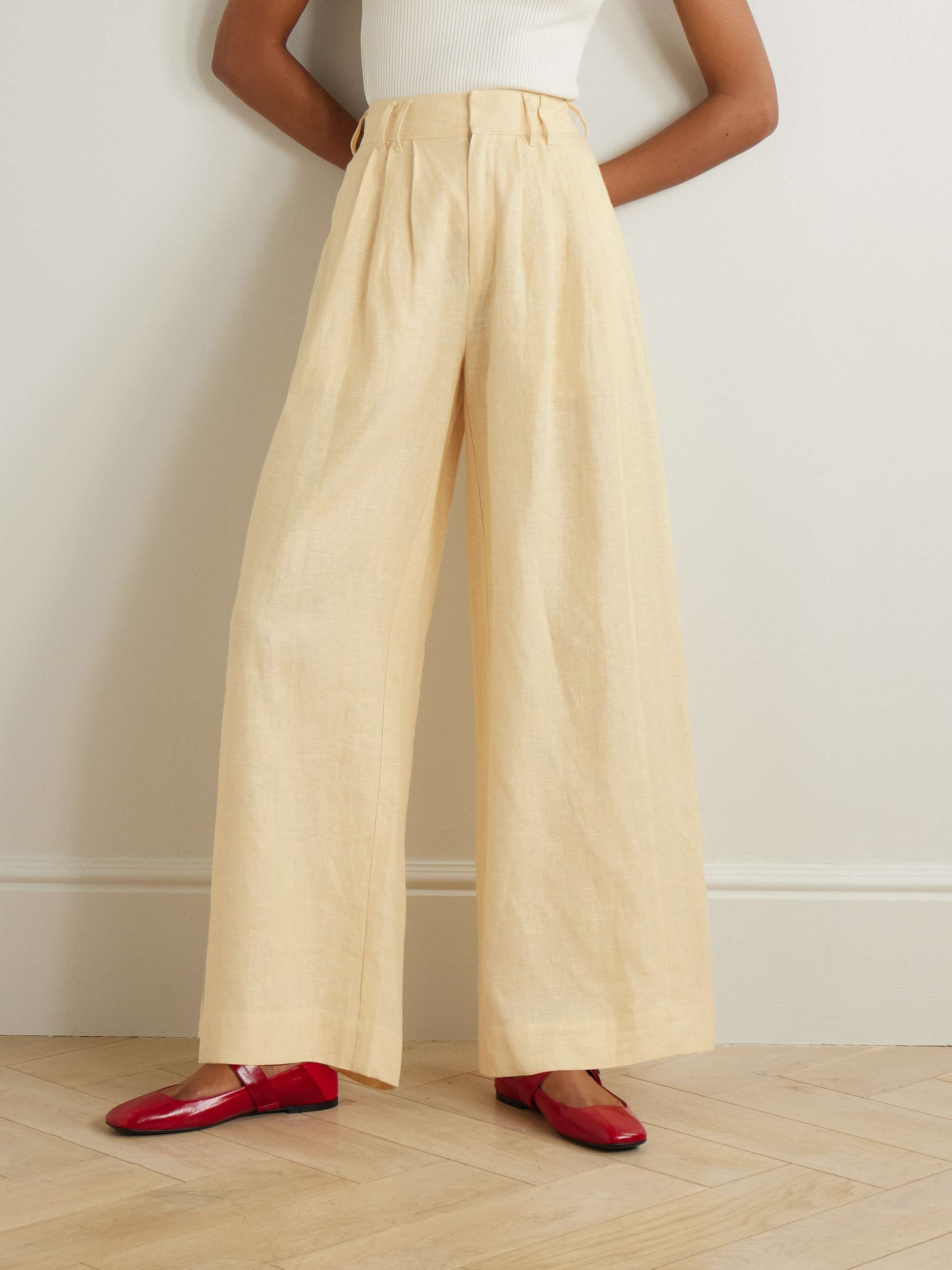 Parker pleated linen wide-leg pants view