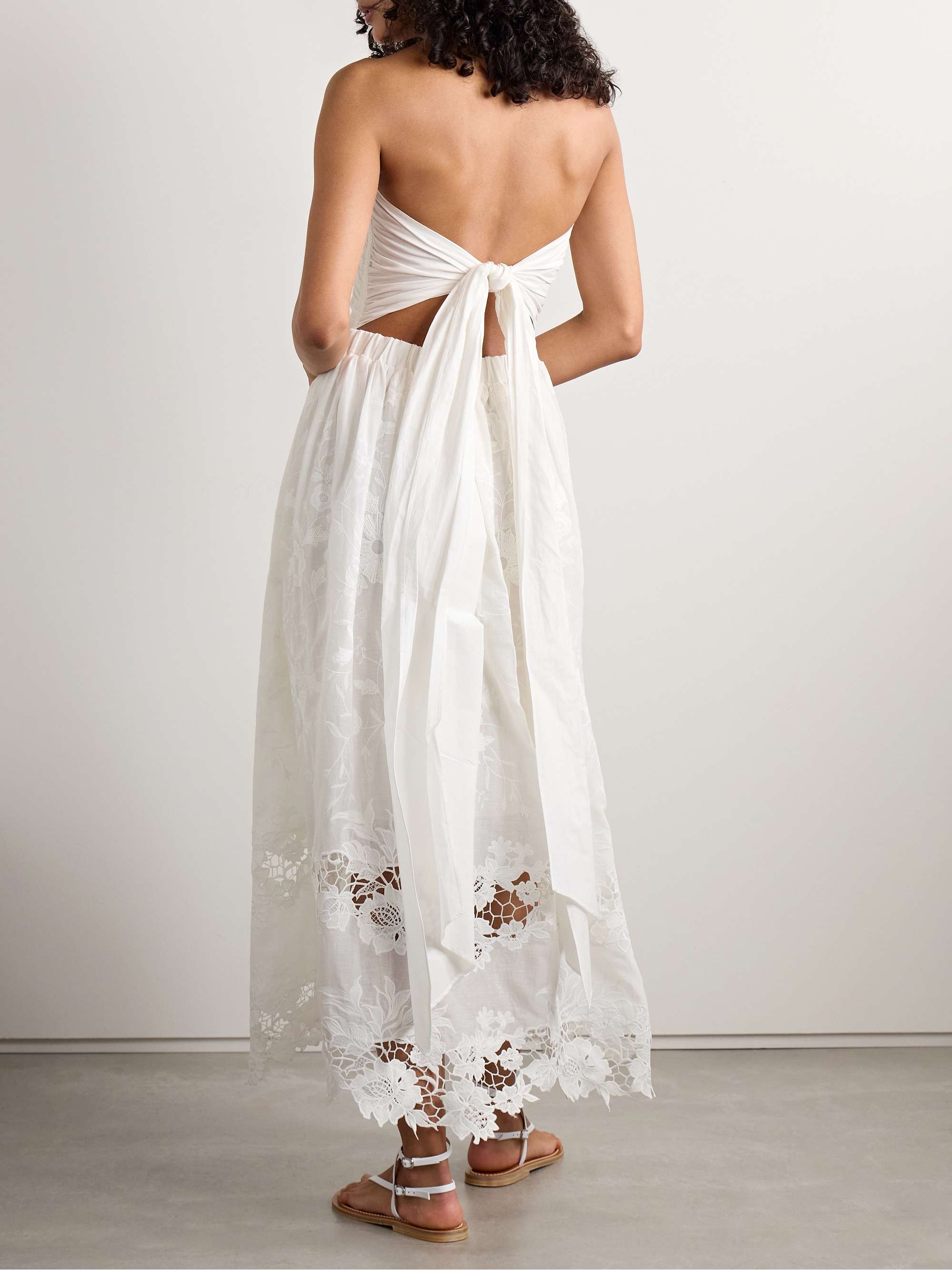 Desideria strapless guipure lace-trimmed embroidered cotton-voile midi dress view