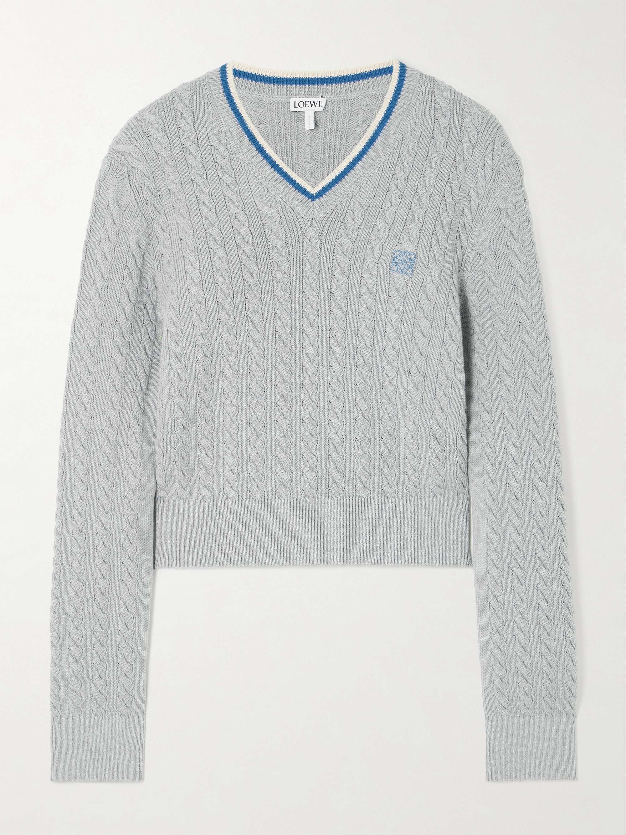 Striped cable-knit cotton-blend sweater view