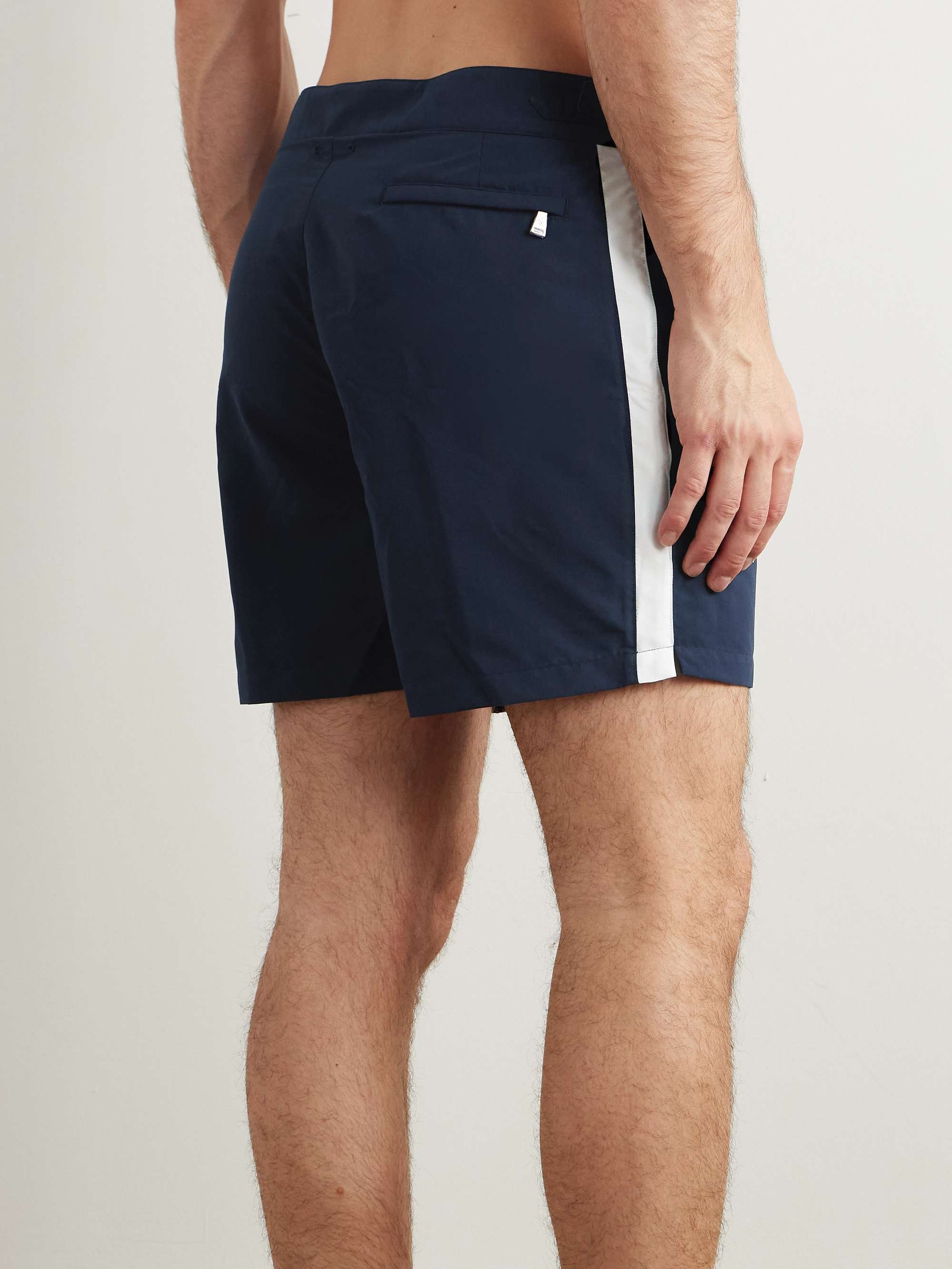Straight-Leg Mid-Length Striped Swim Shorts view