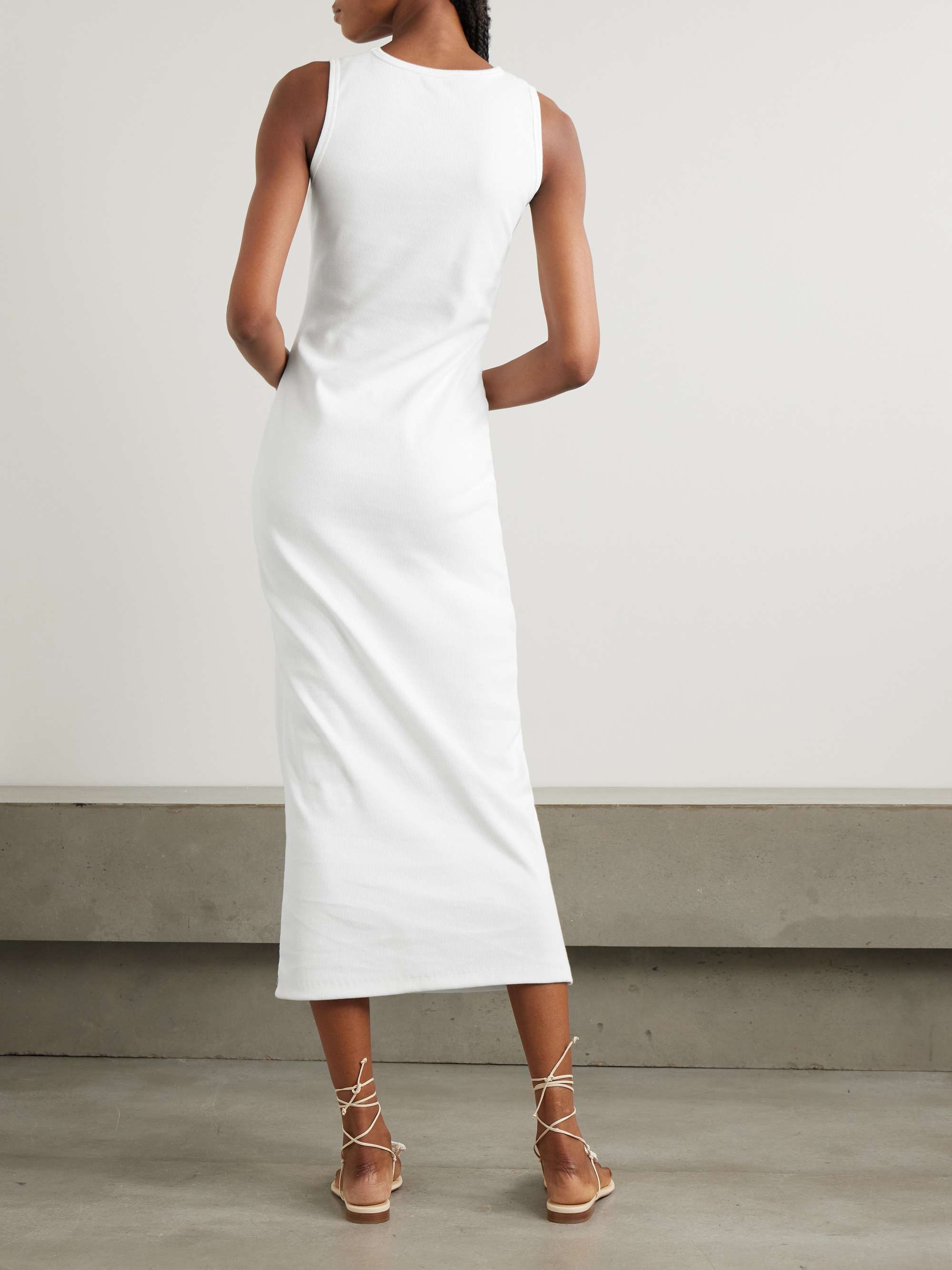 Crochet-trimmed ribbed stretch-cotton jersey midi dress view