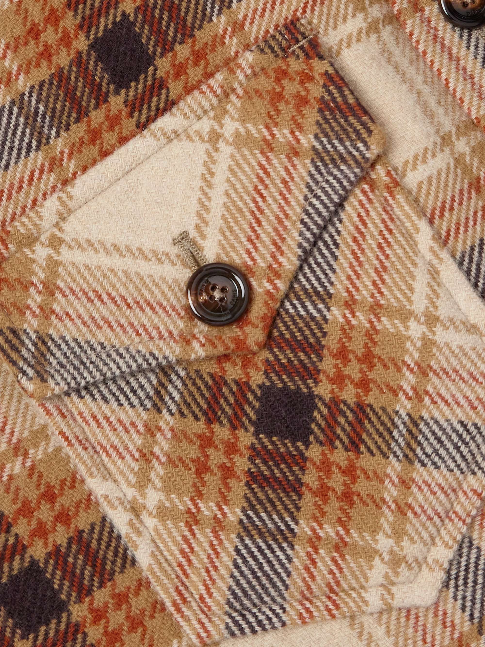 Logo-Print Cotton-Trimmed Checked Wool Hooded Overshirt view