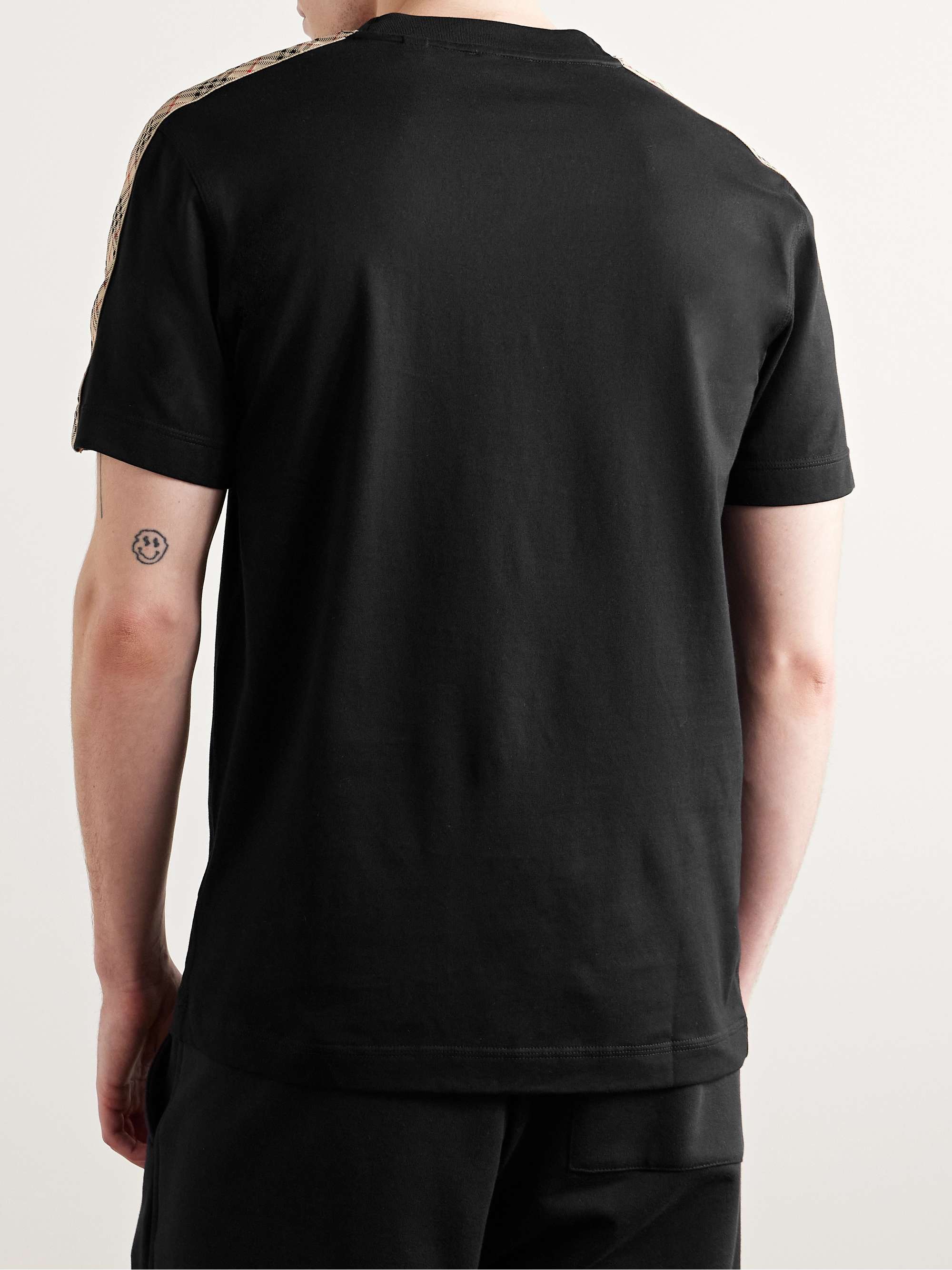 Logo-Embroidered Checked Jacquard-Trimmed Cotton-Jersey T-Shirt view