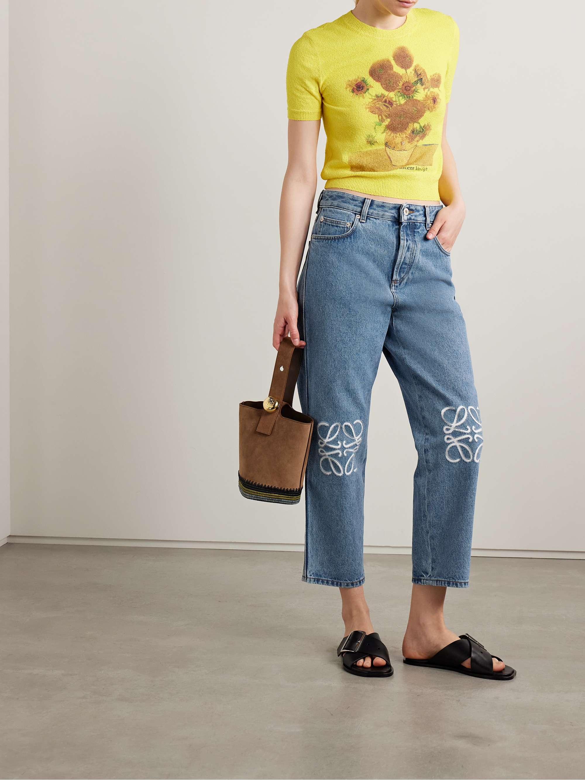 Appliquéd cropped high-rise straight-leg jeans view
