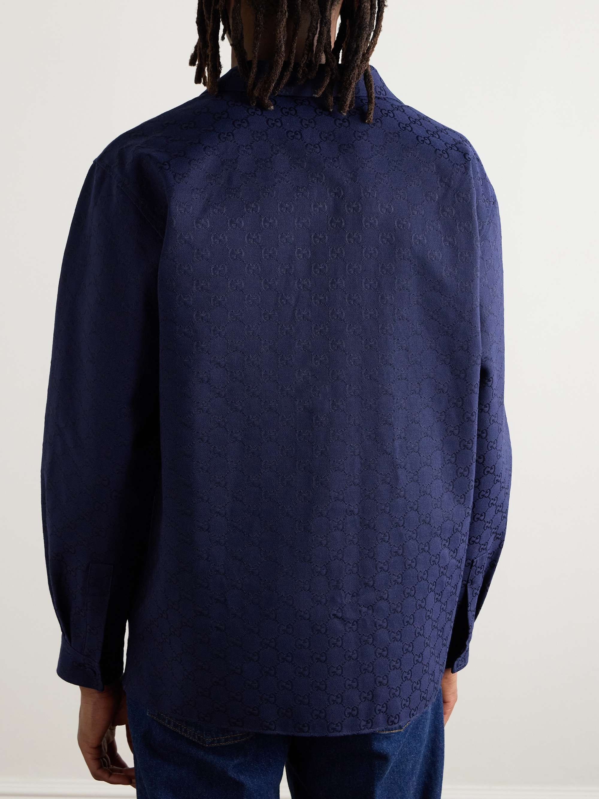 Camp-Collar Logo-Jacquard Cotton-Blend Canvas Shirt view