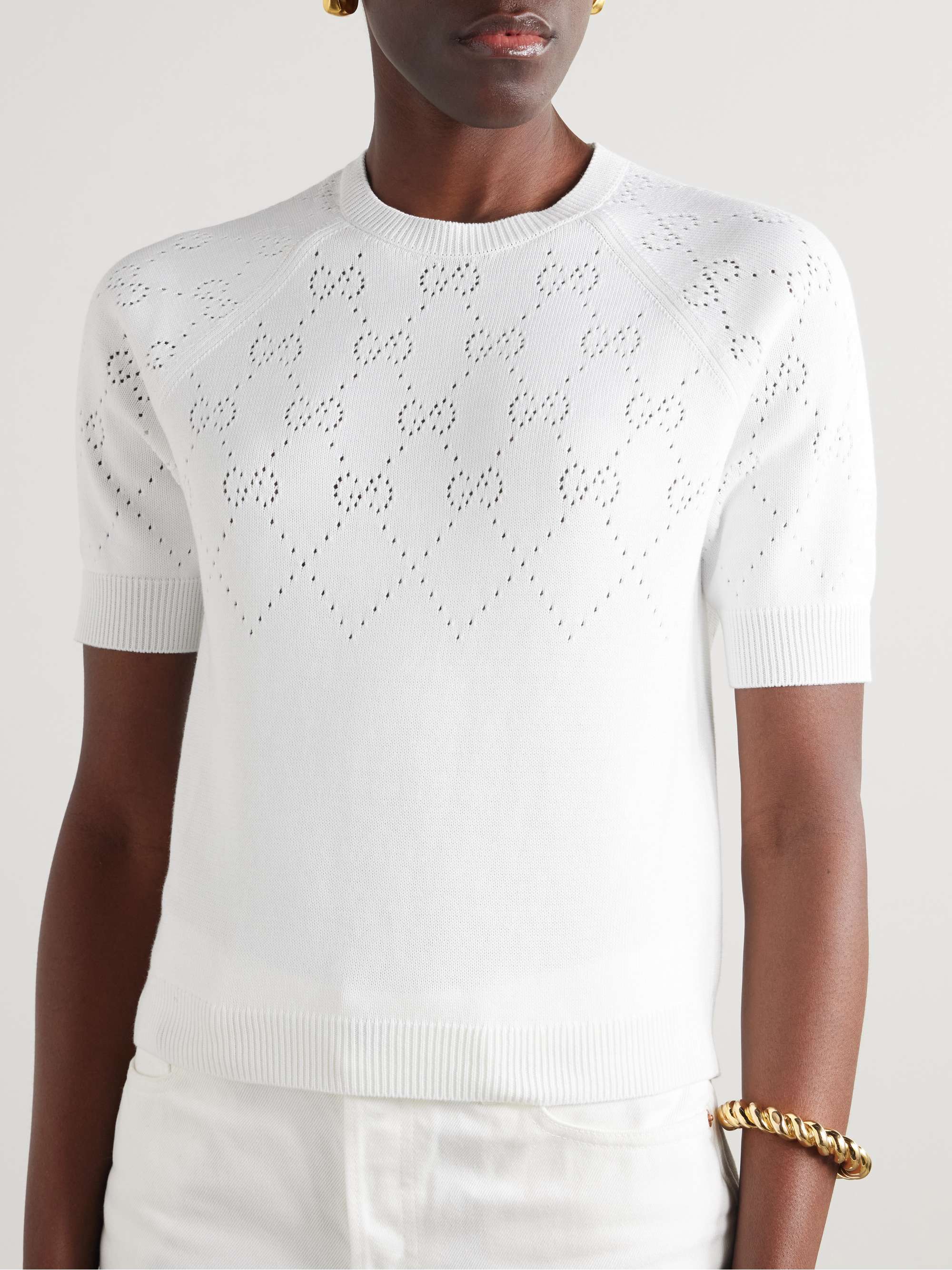 Pointelle-knit cotton sweater view