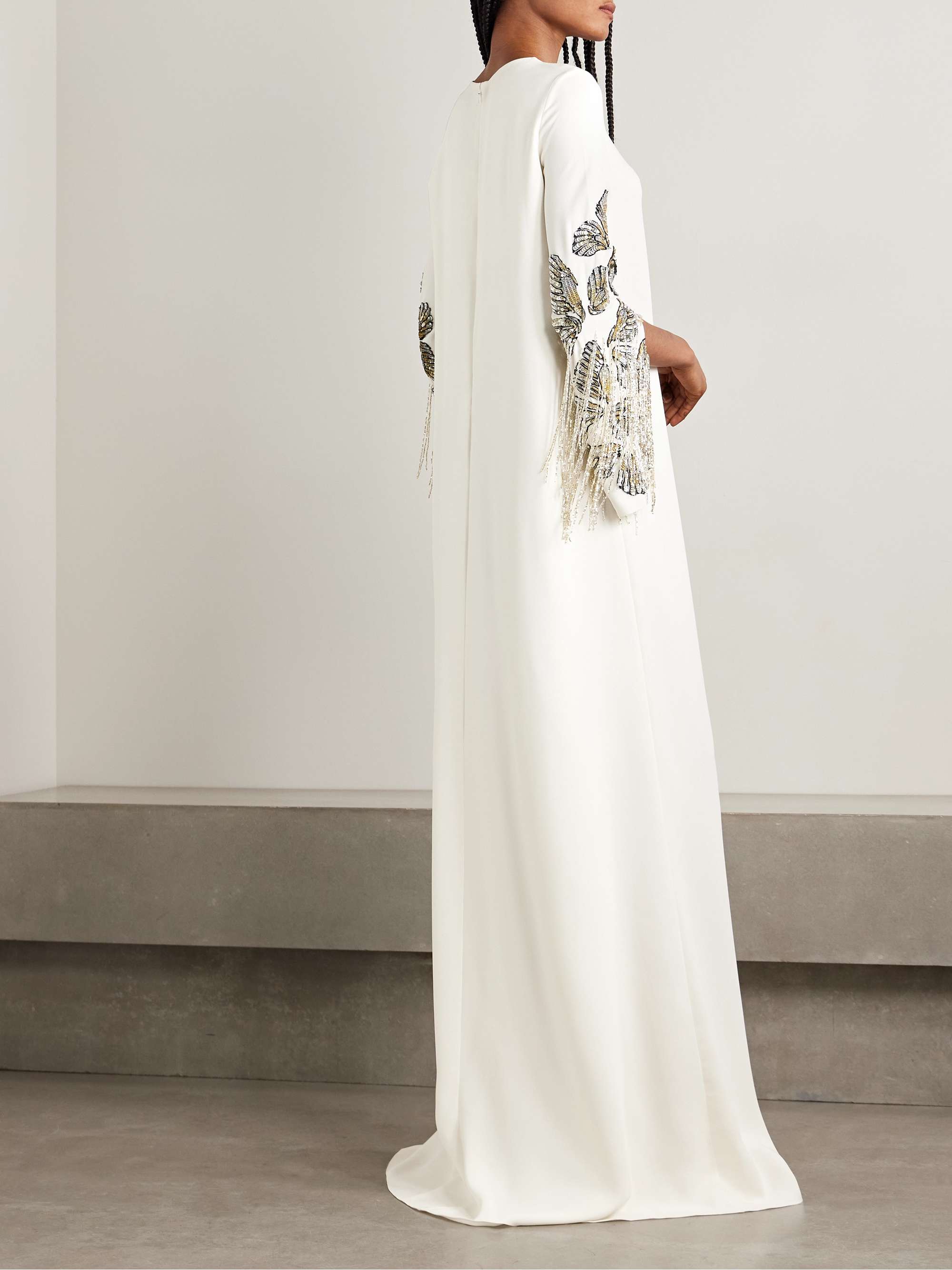 Embroidered embellished silk-blend crepe gown view