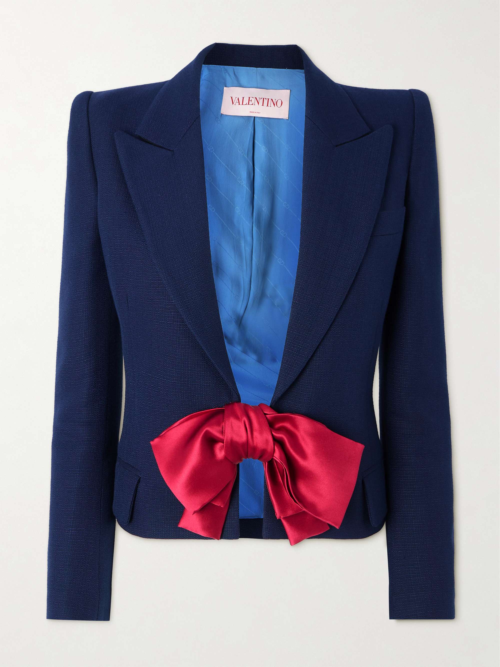 Cropped satin-trimmed woven blazer view