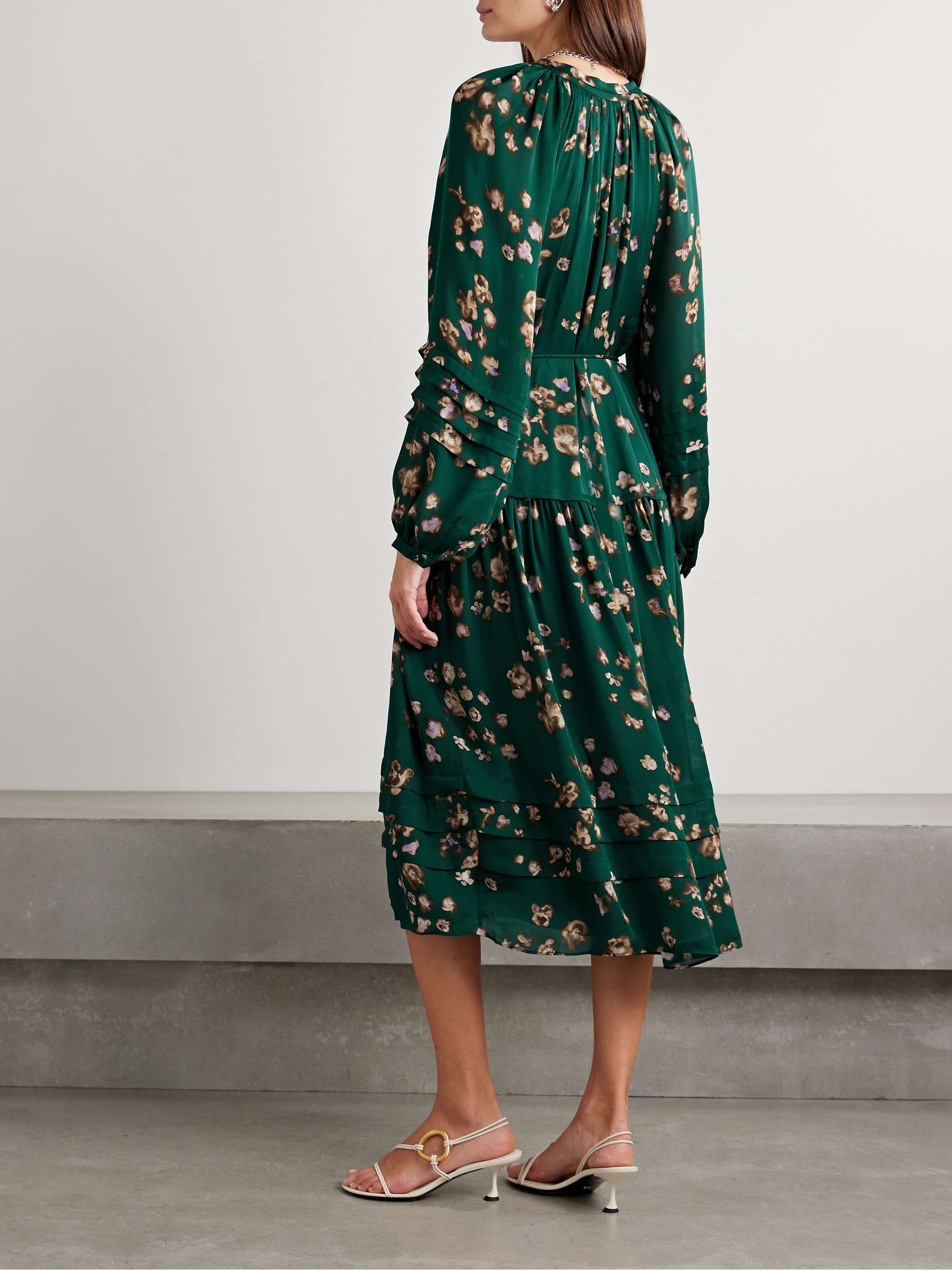 Belted floral-print silk crepe de chine midi dress view