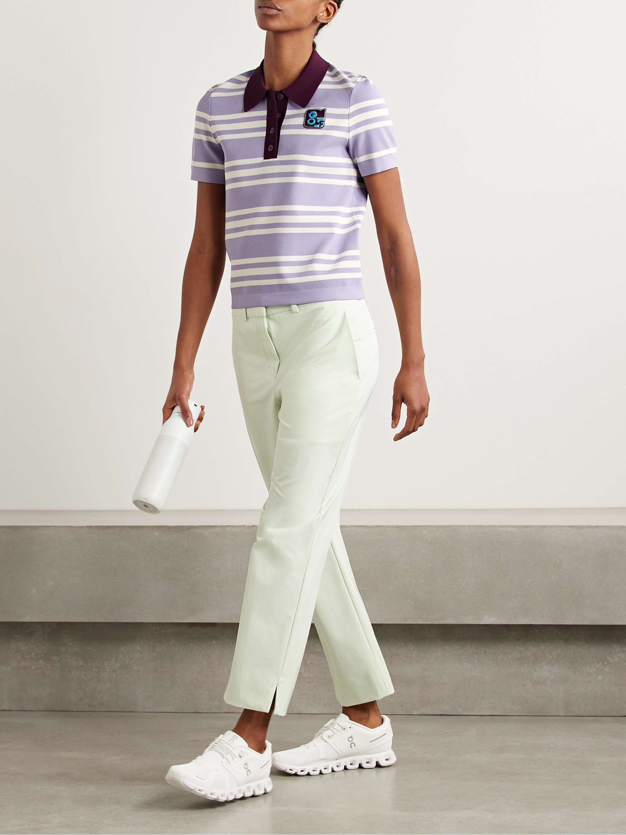 Appliquéd striped stretch-jersey polo top view