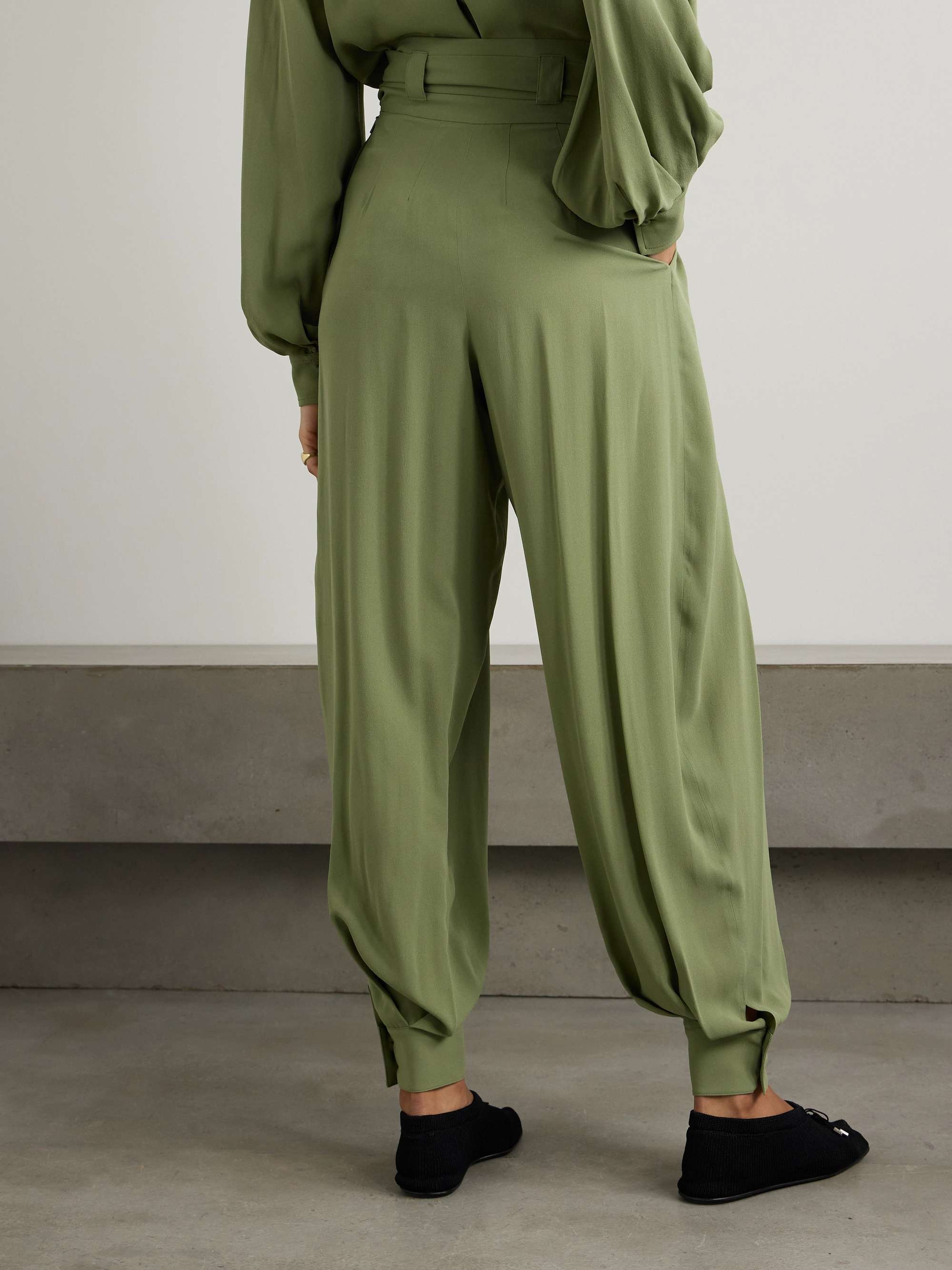 Gralan belted pleated silk-crepe tapered pants view