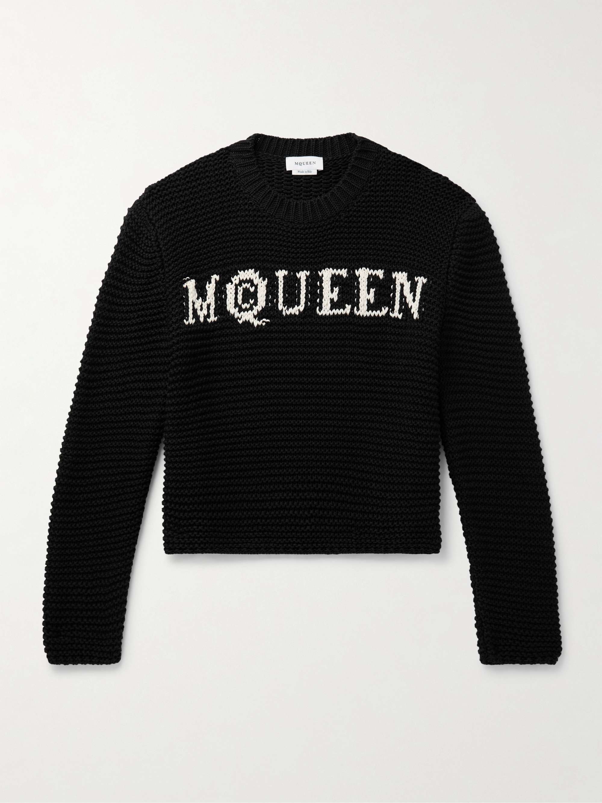 Cropped Ribbed Logo-Jacquard Cotton Sweater view