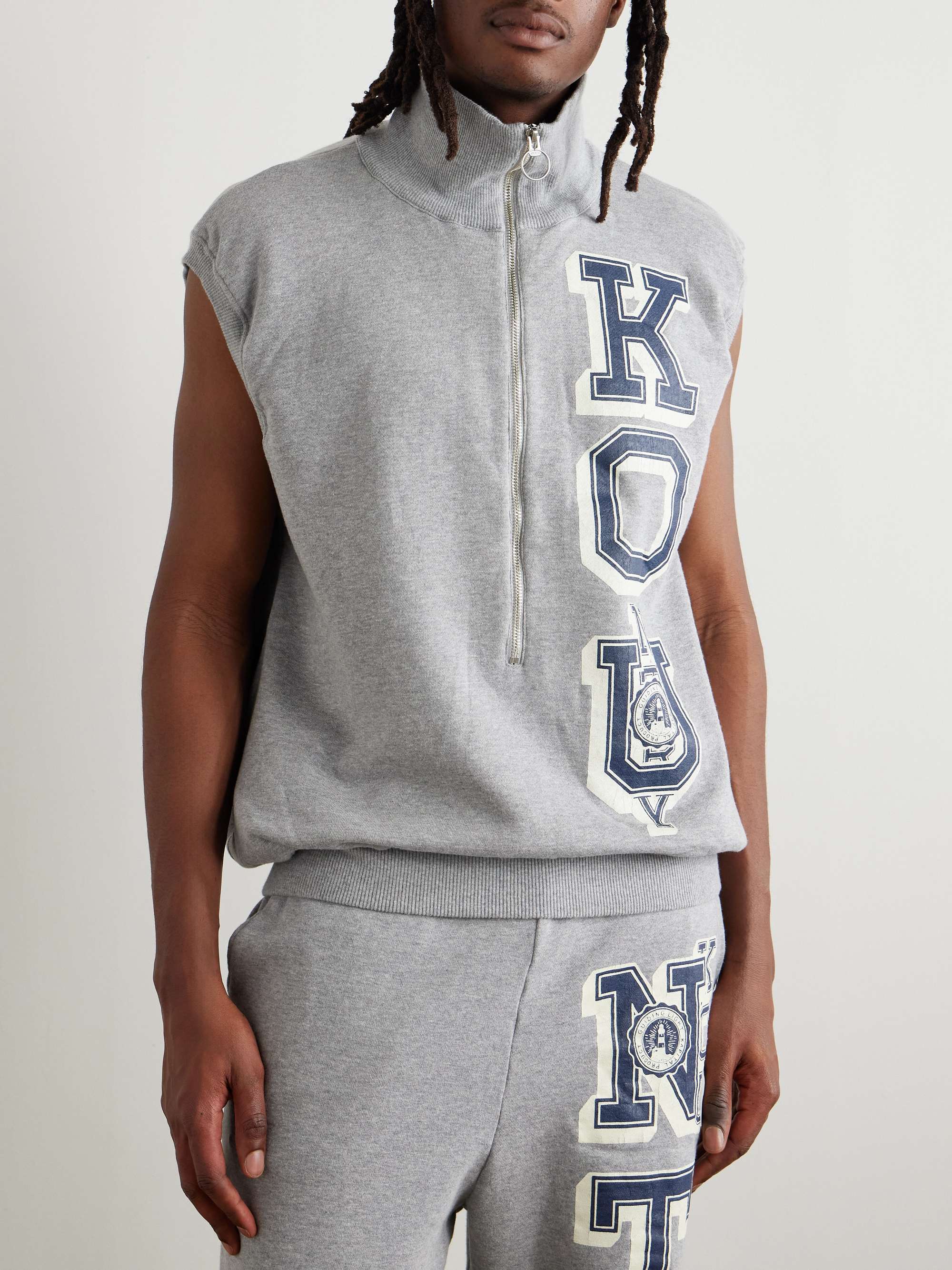 KO.U Printed Cotton-Jersey Half-Zip Gilet view