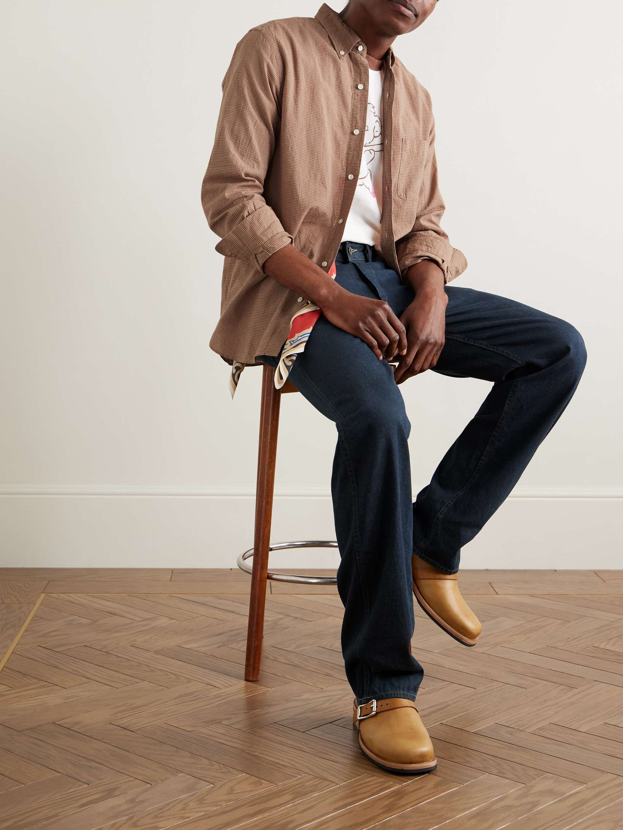 Button-Down Collar Gingham Cotton and Linen-Blend Shirt view