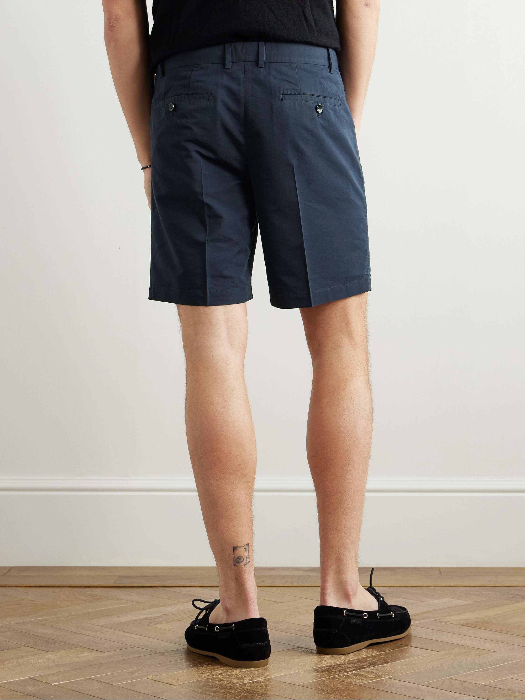 Straight-Leg Pleated Cotton and Silk-Blend Poplin Shorts view
