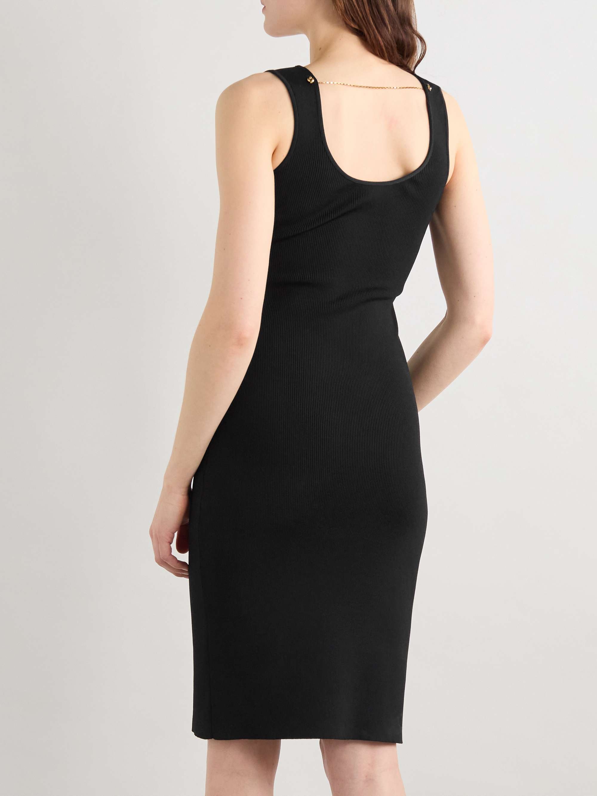 Chain-embellished ribbed-knit dress view