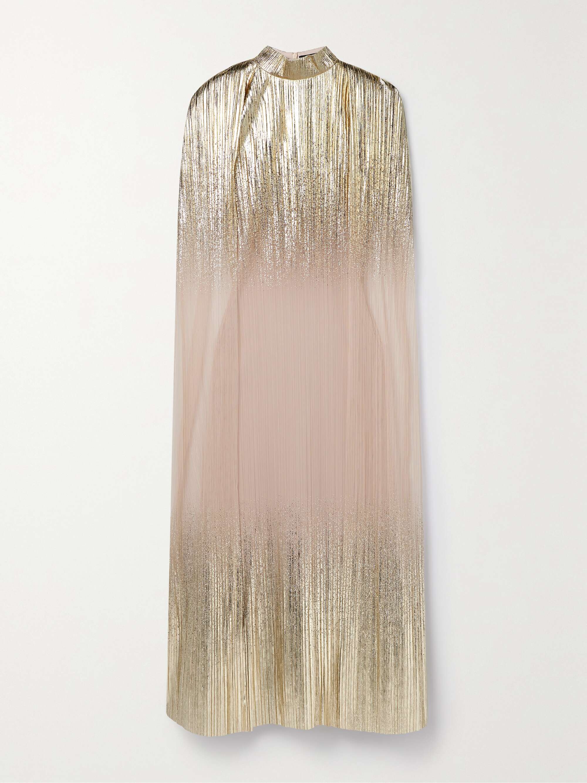 Metallic plissé-tulle gown and cape set view