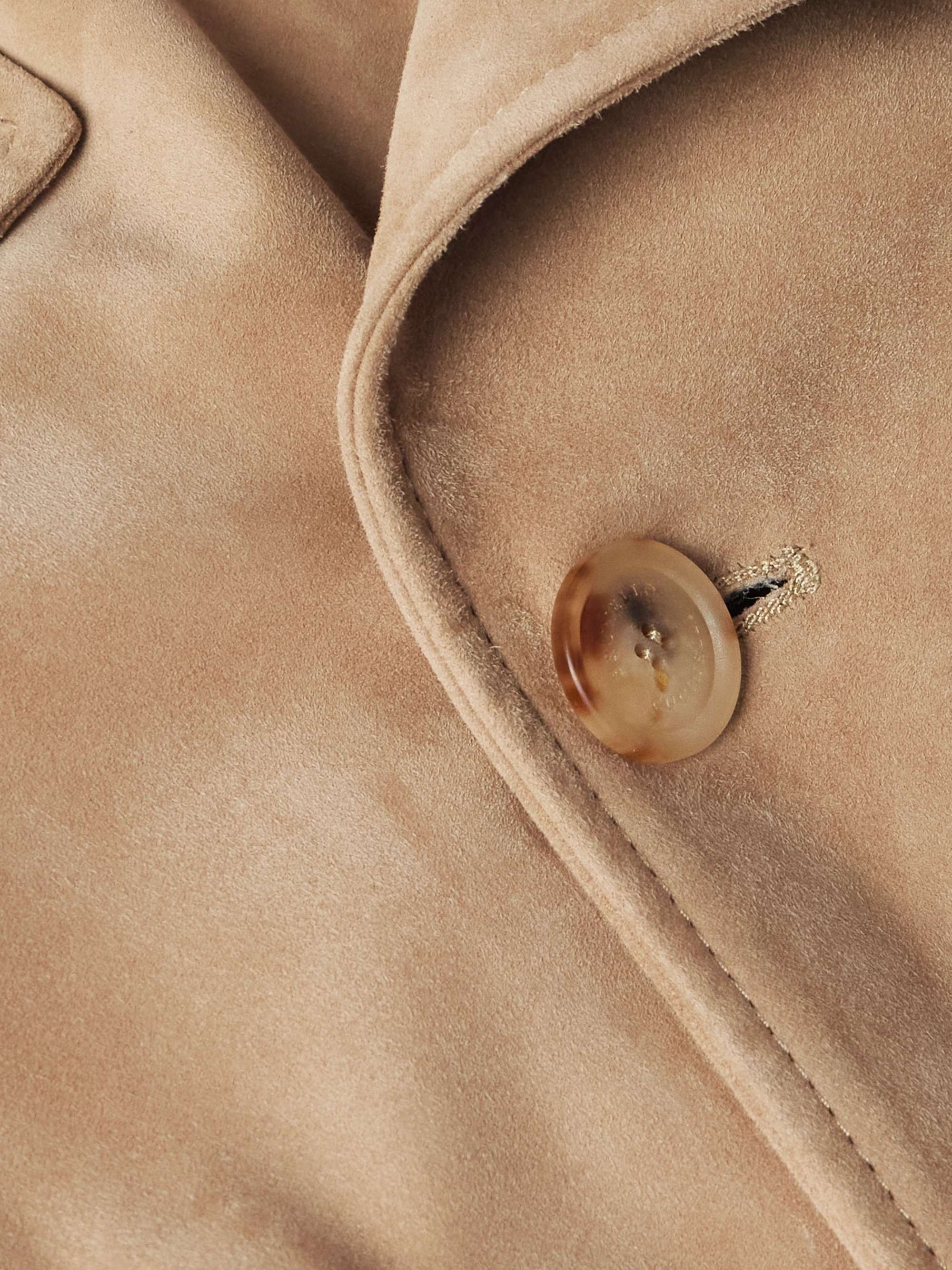 Double-Breasted Belted Padded Suede Trench Coat view