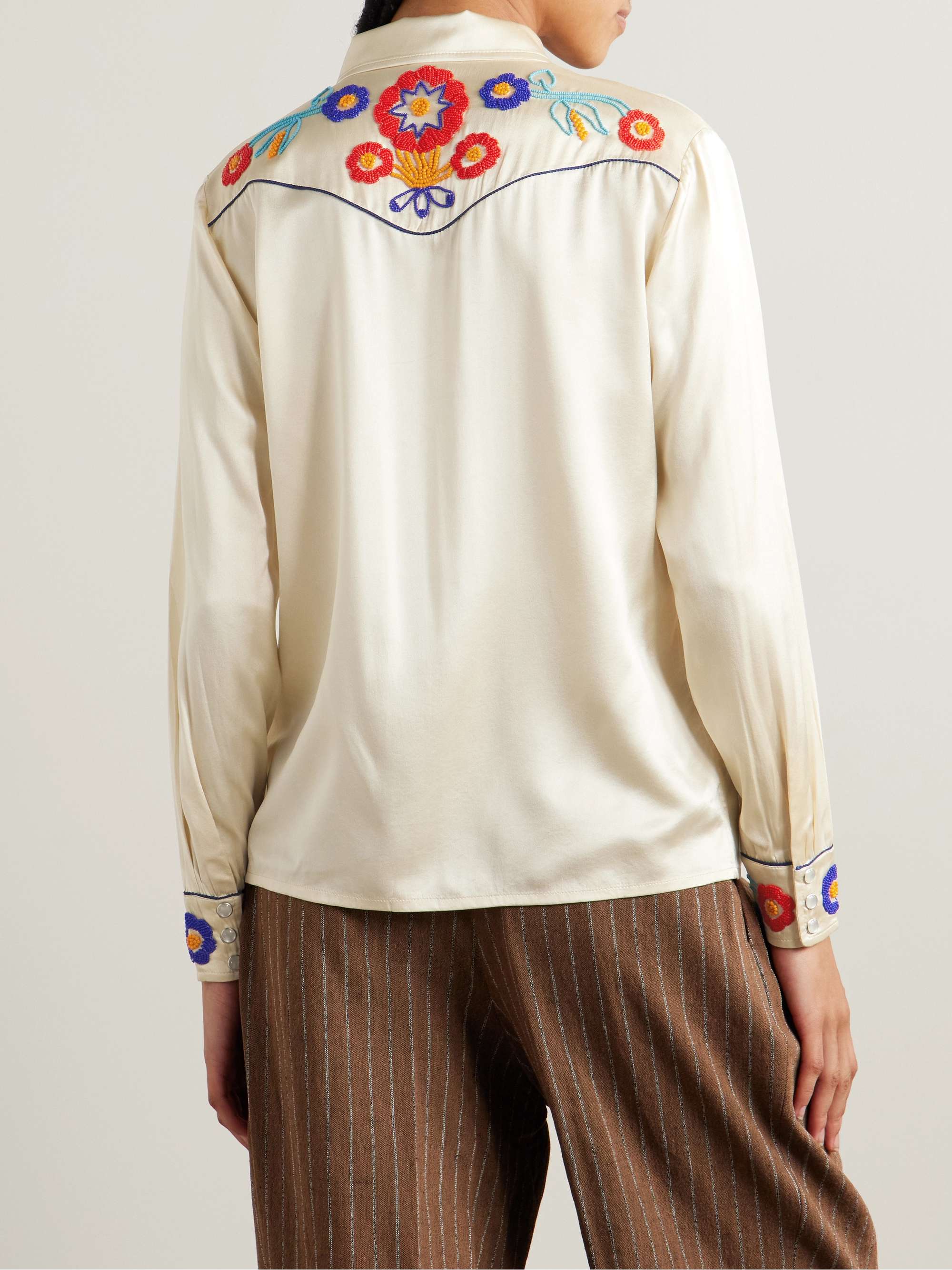 Garden Party bead-embellished embroidered silk-satin shirt view
