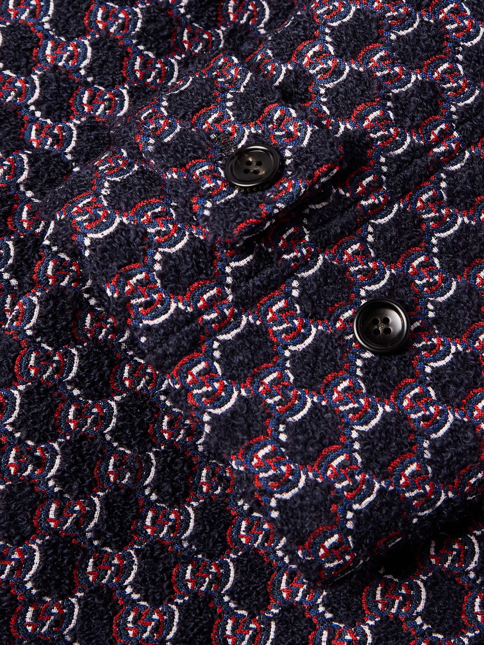 Belted Logo-Embroidered Wool-Blend Bouclé Coat view