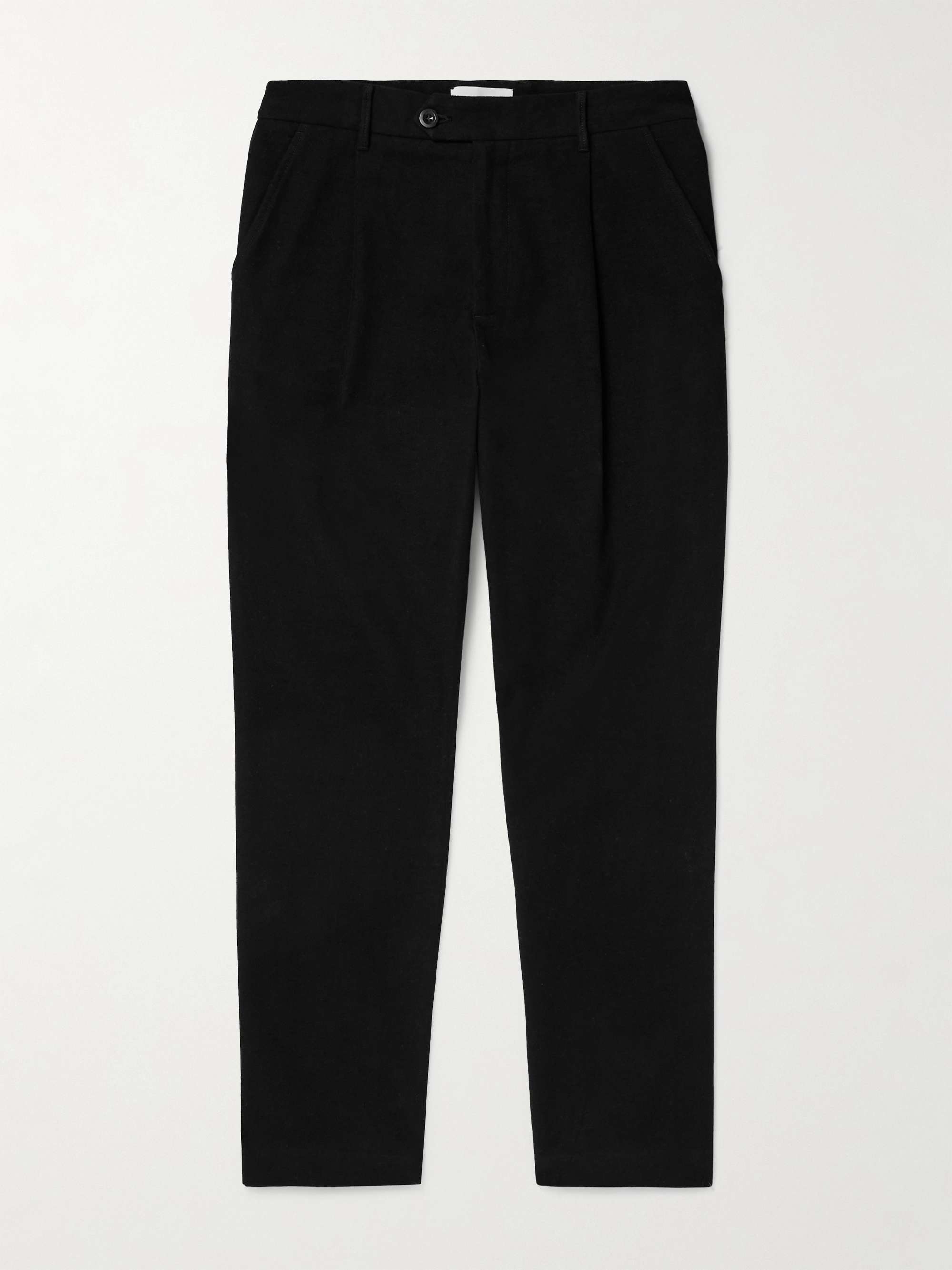 Daniel Tapered Pleated Organic Cotton-Blend Moleskin Trousers view