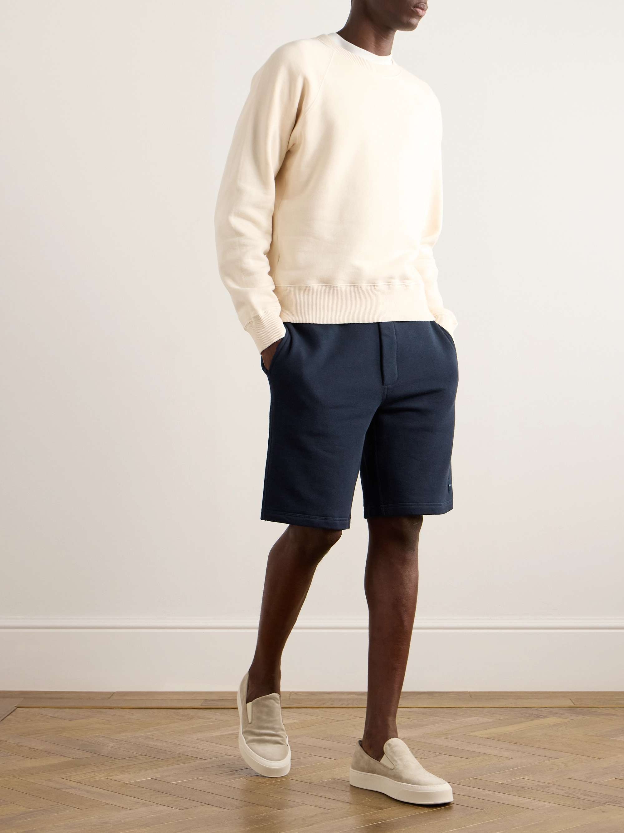 Logo-Appliquèd Striped Cotton-Jersey Shorts view