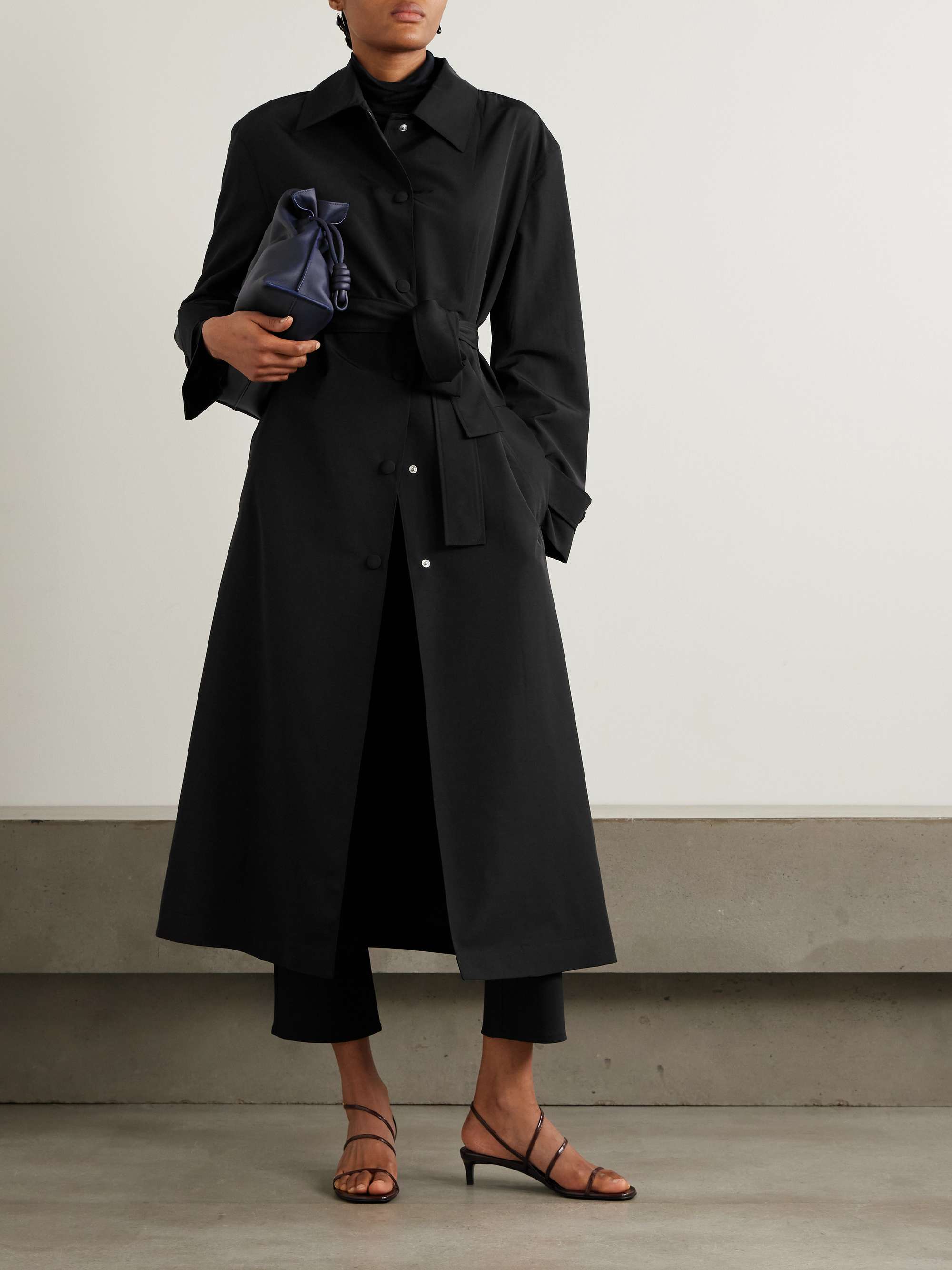 Belted wool-blend shell coat view