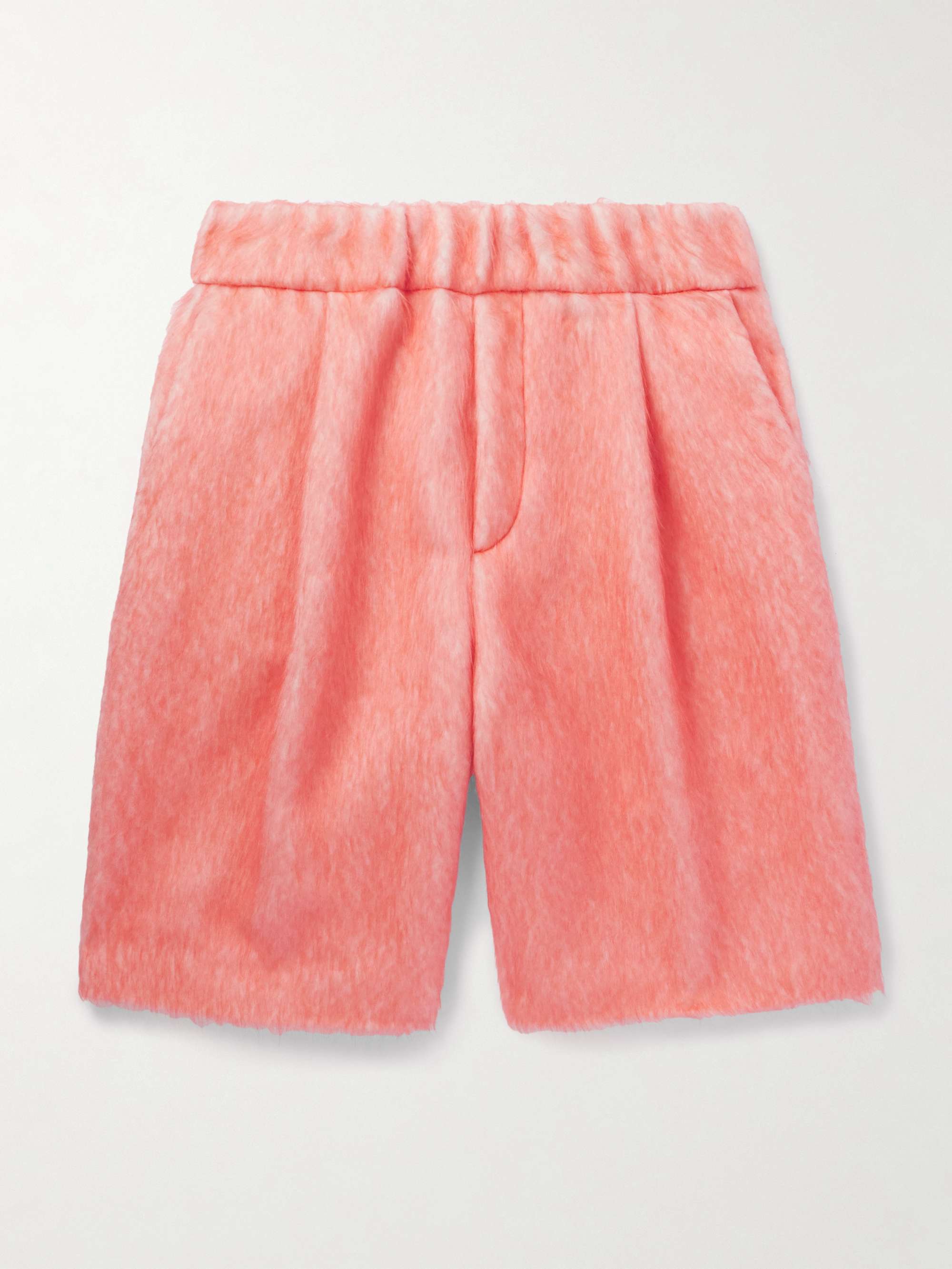 Wide-Leg Pleated Brushed Alpaca and Wool-Blend Shorts view