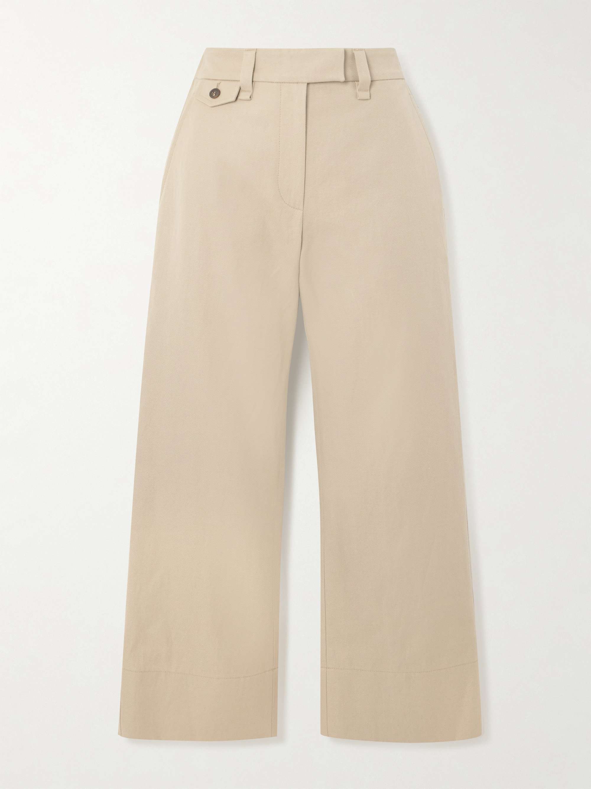 Bead-embellished cropped cotton and linen-blend twill straight-leg pants view