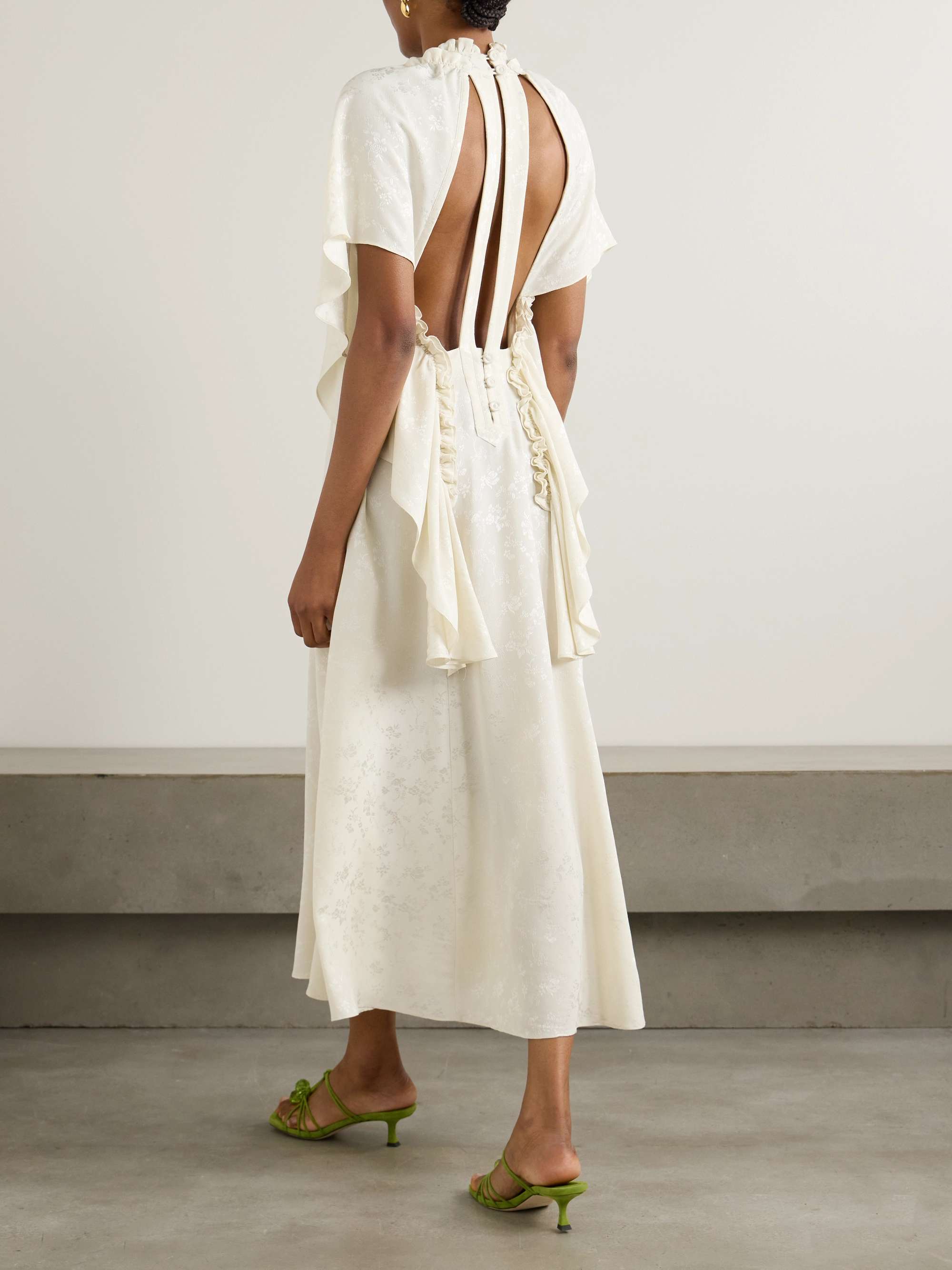 Corazon open-back ruffled silk-jacquard midi dress view