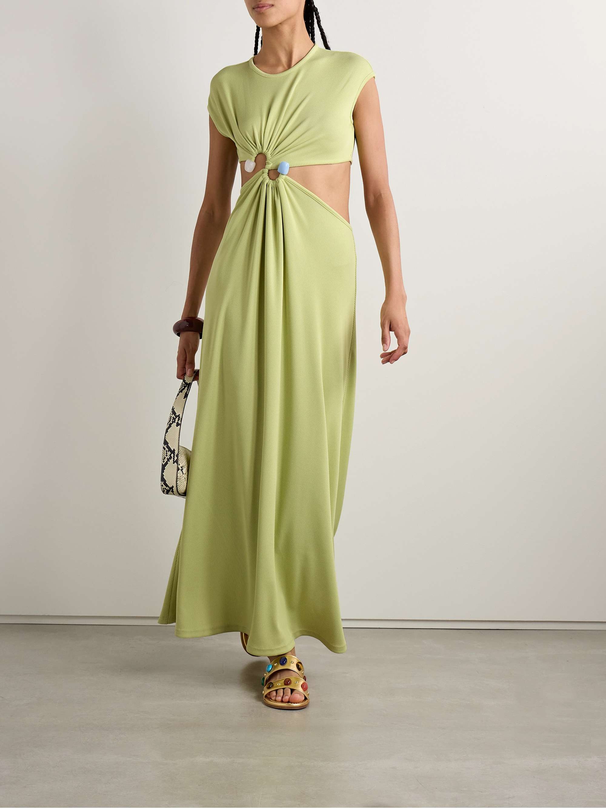 Embellished cutout ribbed-knit maxi dress view