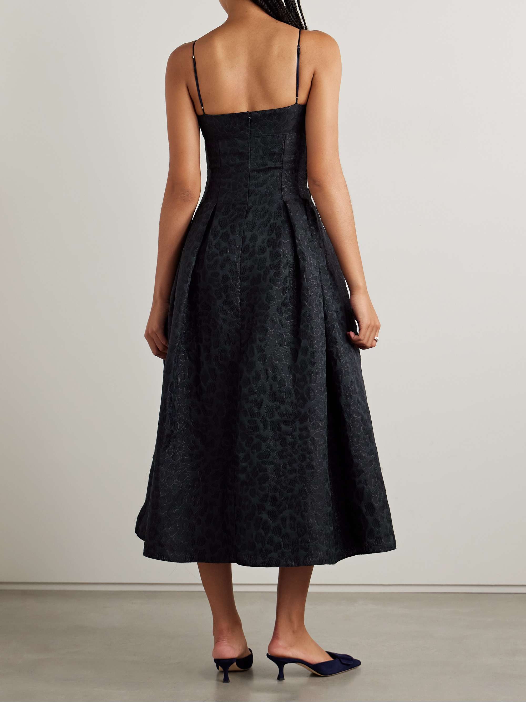 Rickie pleated metallic leopard-jacquard cotton-blend midi dress view