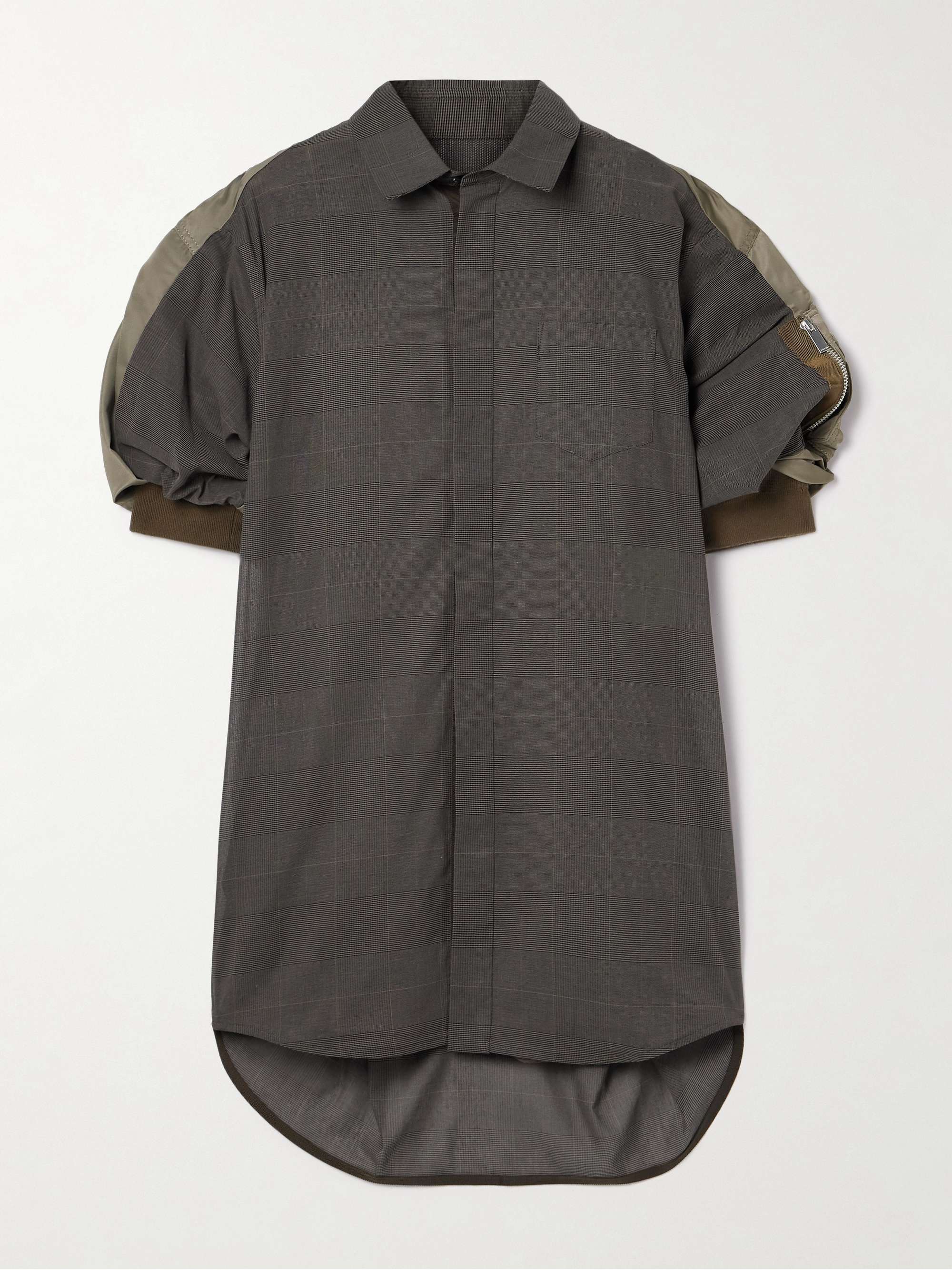 Asymmetric shell-trimmed checked cotton-voile mini shirt dress view