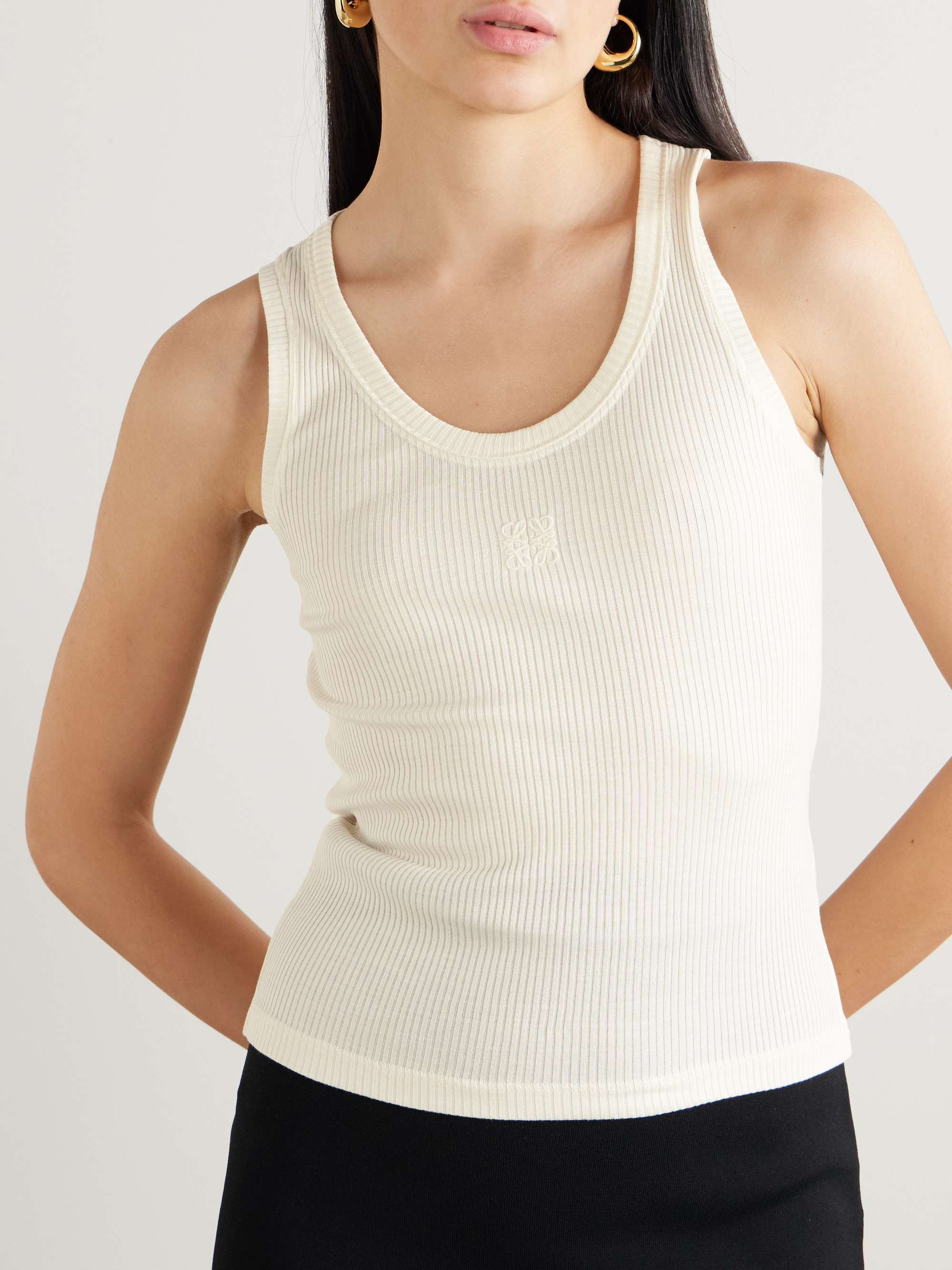 Anagram embroidered ribbed silk-jersey tank view